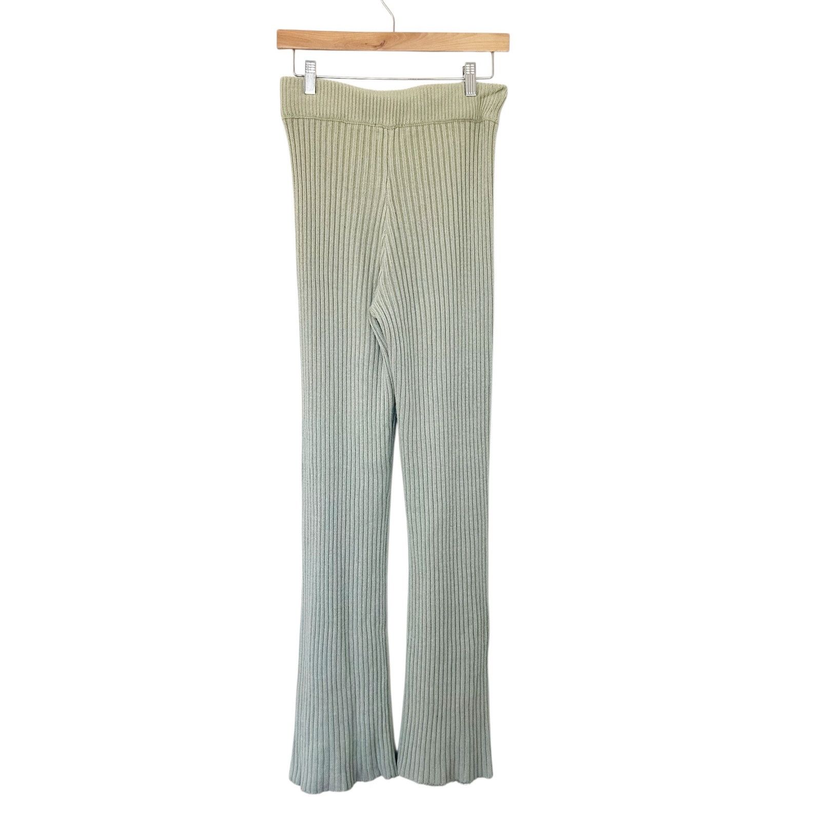Other Tiger Mist Light Green Ribbed Knit Flared Pants Sz M Size 30" / US 8 / IT 44 - 4 Thumbnail