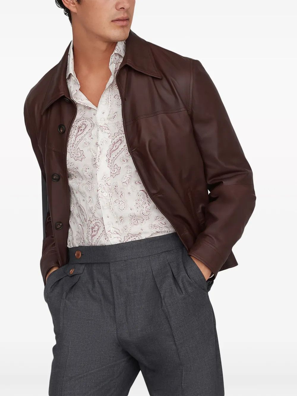 Brunello Cucinelli Leather Jacket in Brown Size US S / EU 44-46 / 1 - 3 Thumbnail