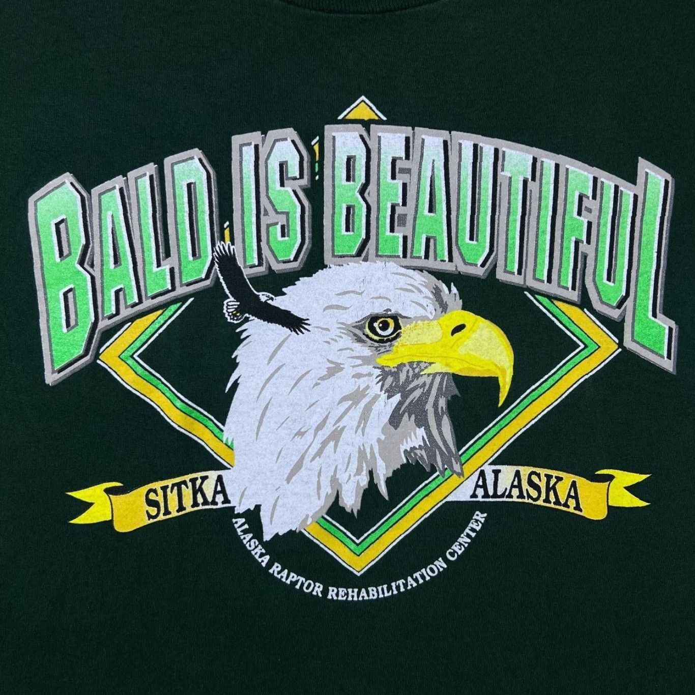 Fruit Of The Loom Vintage Bald Is Beautiful “Sitka Alaska” Bald Eagle Souvenir Green T-Shirt Large Size US L / EU 52-54 / 3 - 3 Thumbnail