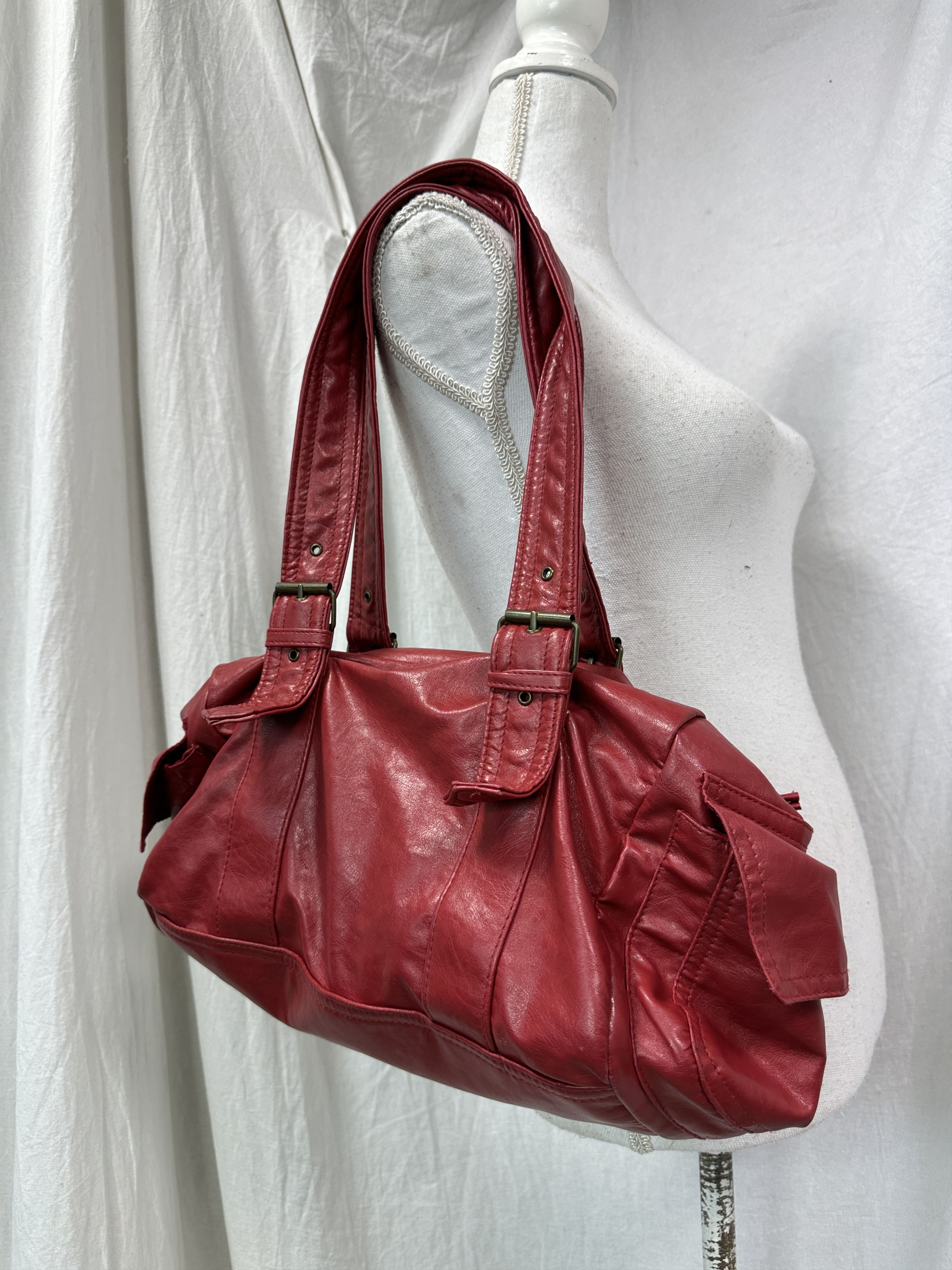 Vintage Vintage Avant Garde Buckled Cherry Red Bag Y2K Size ONE SIZE - 1 Thumbnail