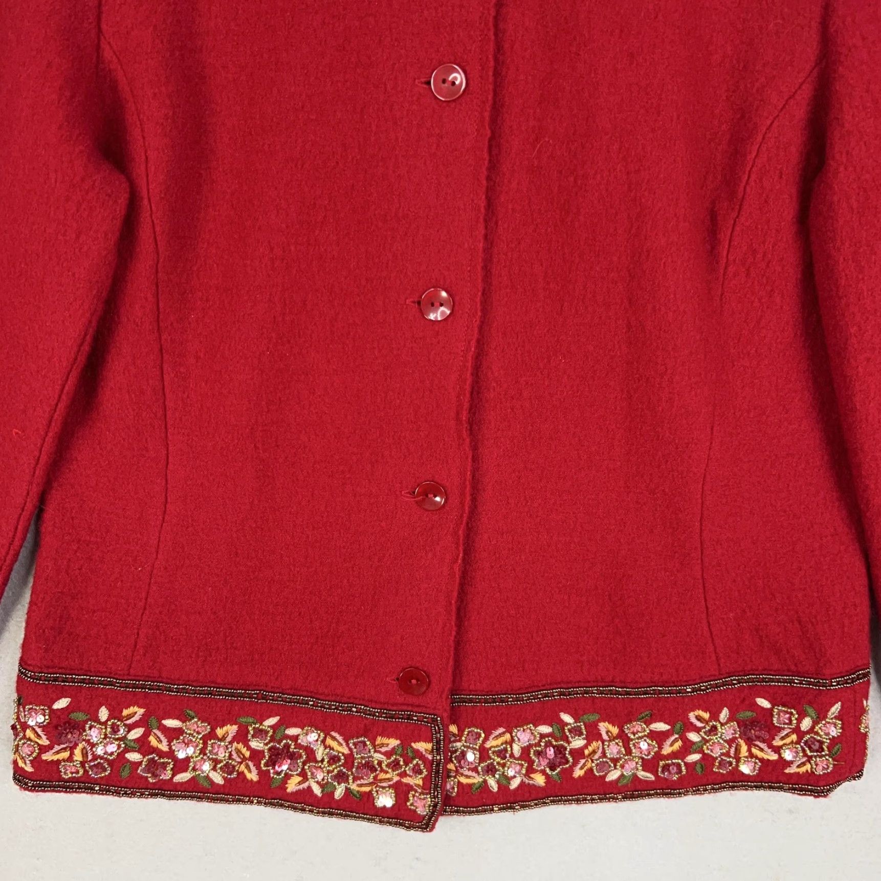 Talbots Talbots Womens Small Red Wool Floral Embroidered Beaded Cardigan Sweater Jacket 80s 90s Casual Womens Size S / US 4 / IT 40 - 3 Thumbnail
