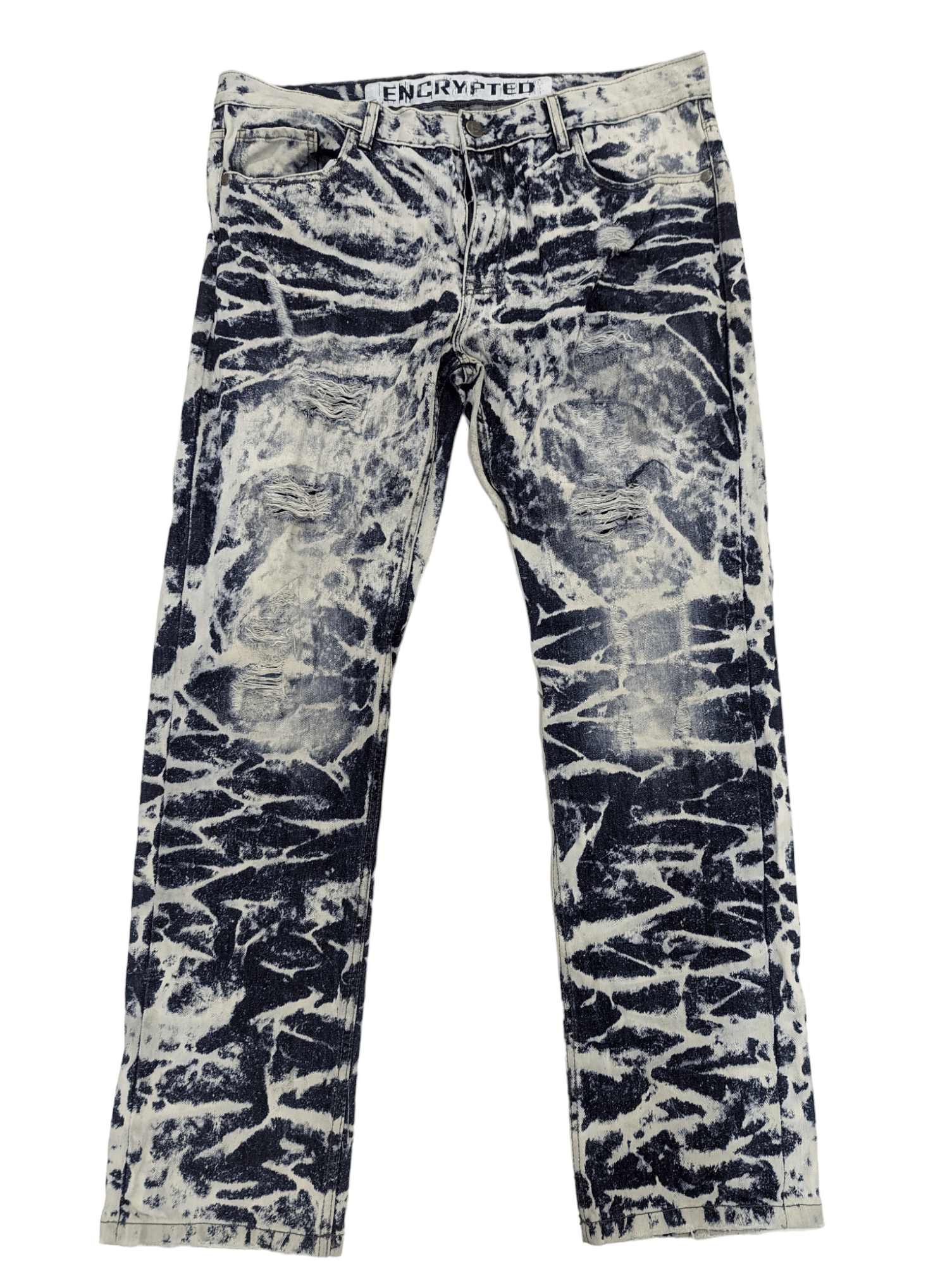 Image of Archival Clothing x Avant Garde Flare Encrypted Faded Jeans Denim Pants Biker Perfecto (Size 40)