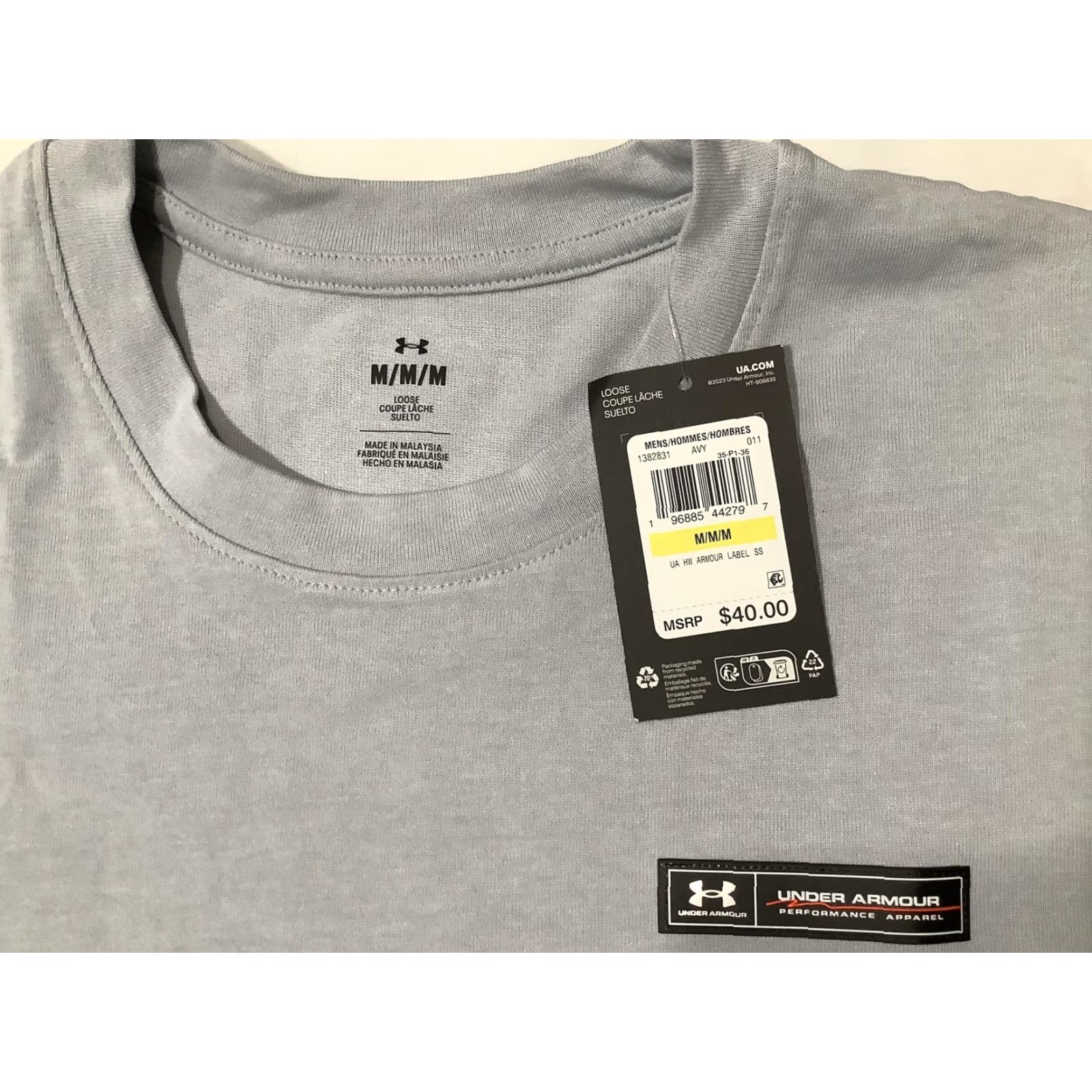 Under Armour Under Armour Shirt Mens Medium Gray UA HMI Armour Label SS Tagless Casual Tee Size US M / EU 48-50 / 2 - 2 Thumbnail
