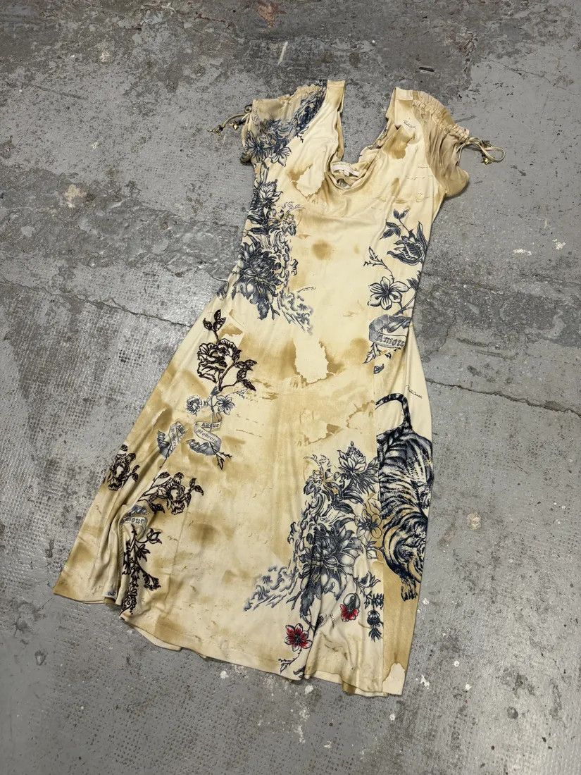 Roberto Cavalli SS2003 Roberto Cavalli Beige Silk Tattoo Dress Size M / US 6-8 / IT 42-44 - 7 Thumbnail
