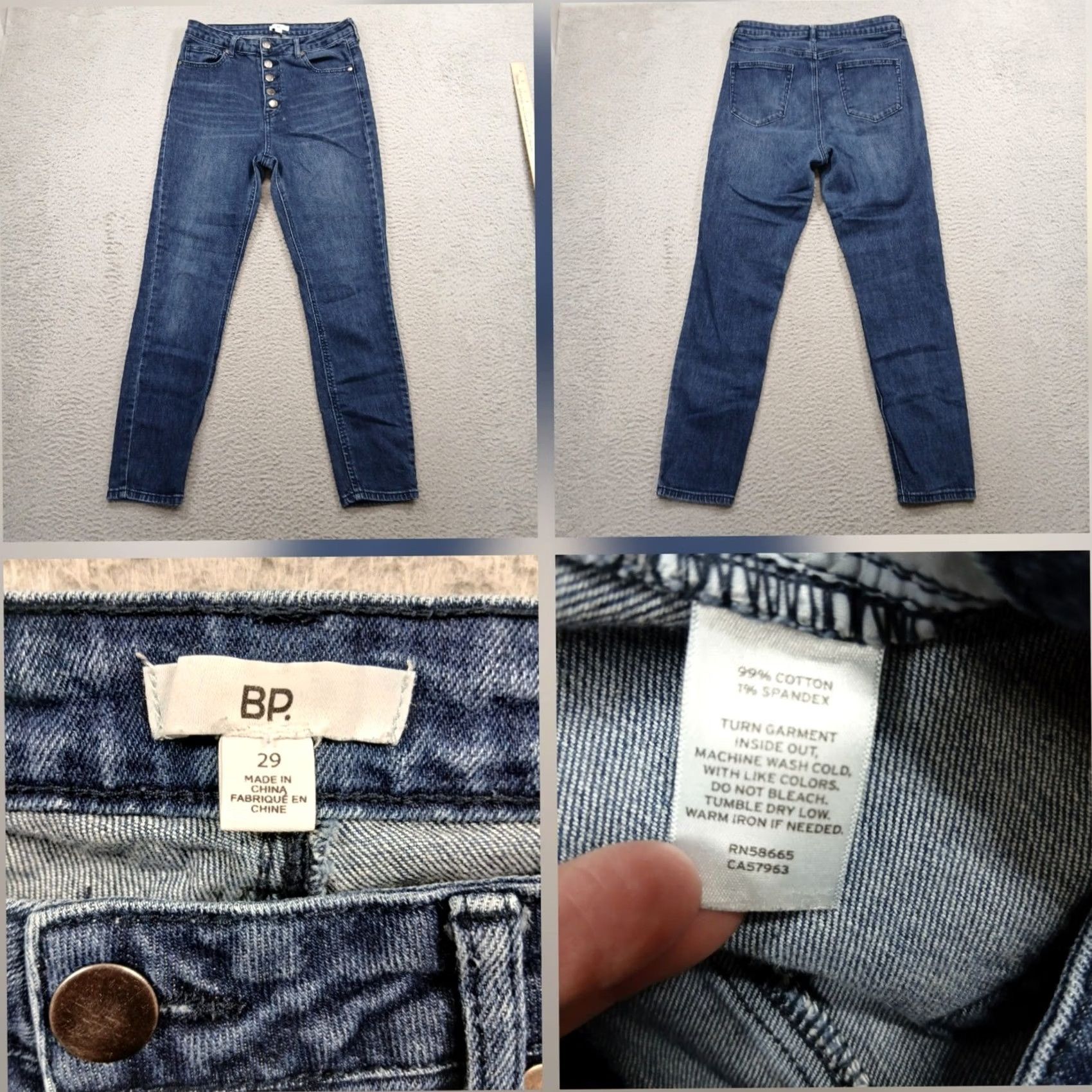 Nordstrom BP. Nordstrom High Rise Skinny Jeans Women's 29 Blue EUC Button Fly 5-Pocket Denim Cotton Spandex Stretch Size 29" - 2 Thumbnail