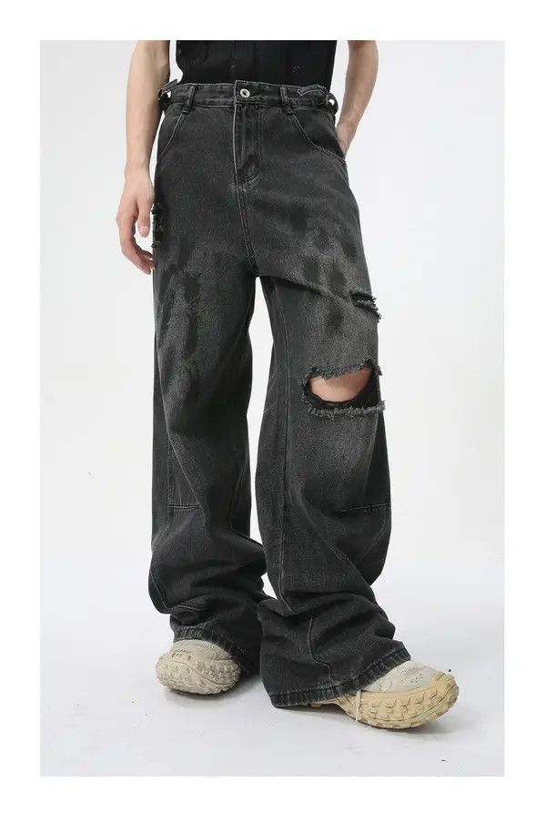 VIBE American street style distressed straight jeans trend Size US 34 / EU 50 - 1 Thumbnail