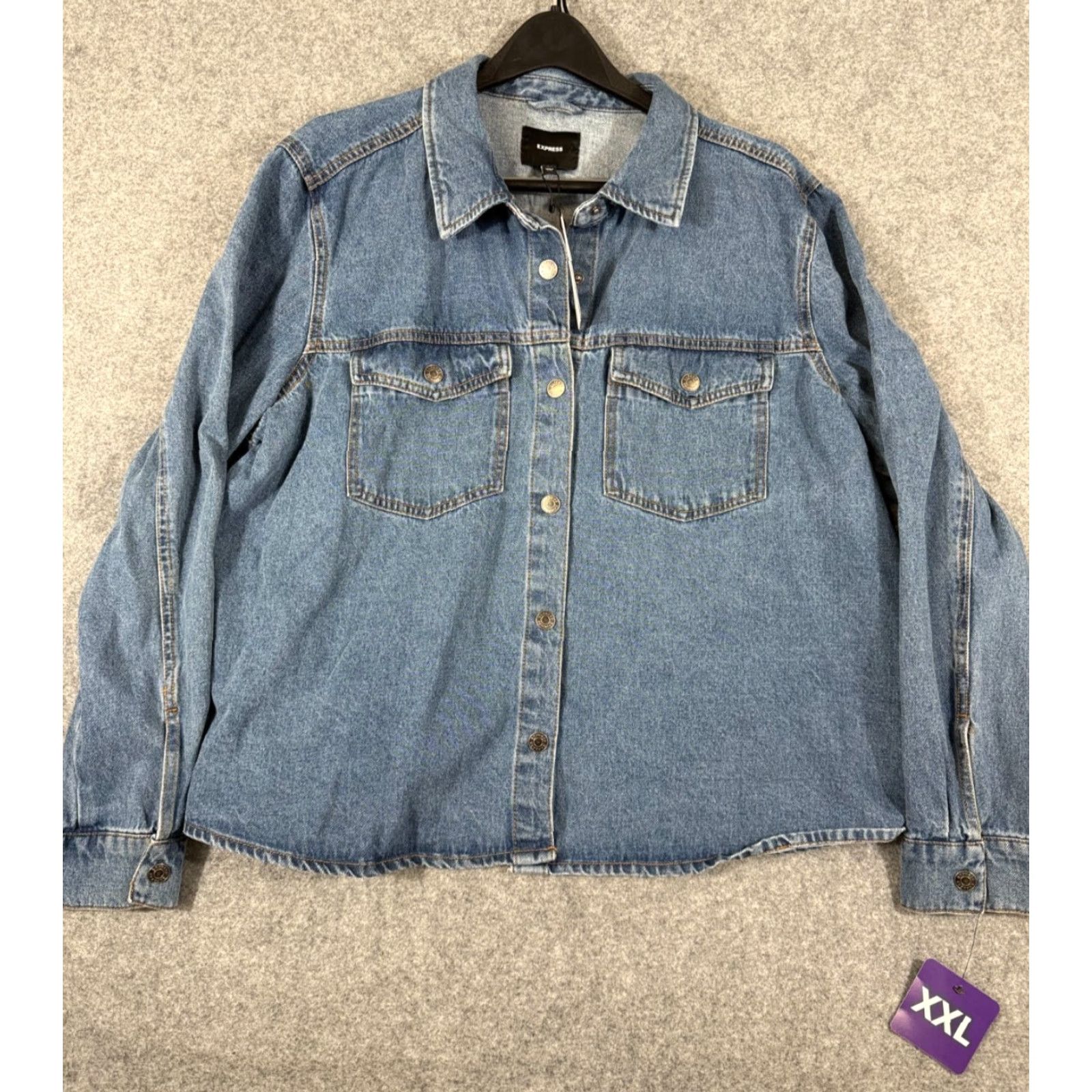 Express Express Denim Jacket Womens 2XL Blue Snap Front Pockets Long Sleeve NWT Size XXL / US 16-18 / IT 52-54 - 2 Thumbnail
