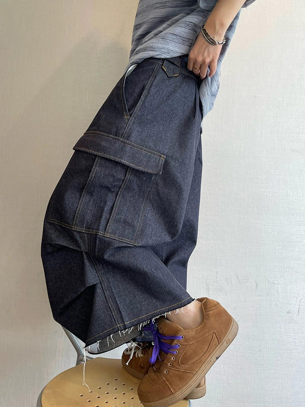 Vintage Dark Denim Baggy Cargo Jeans Size US 32 / EU 48 - 2 Thumbnail