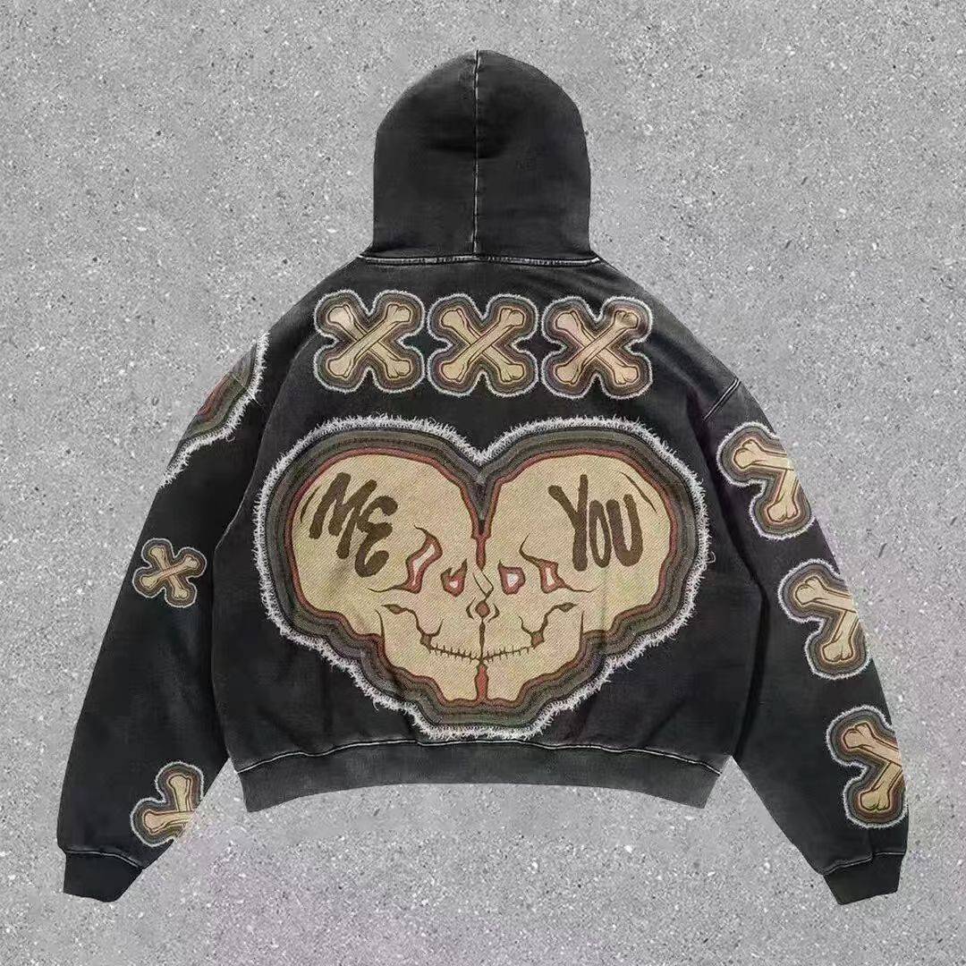 Japanese Brand × Vintage Hip Hop Street Replica Skull Print Loose Hooded Sweatshirt Size US M / EU 48-50 / 2 - 2 Thumbnail