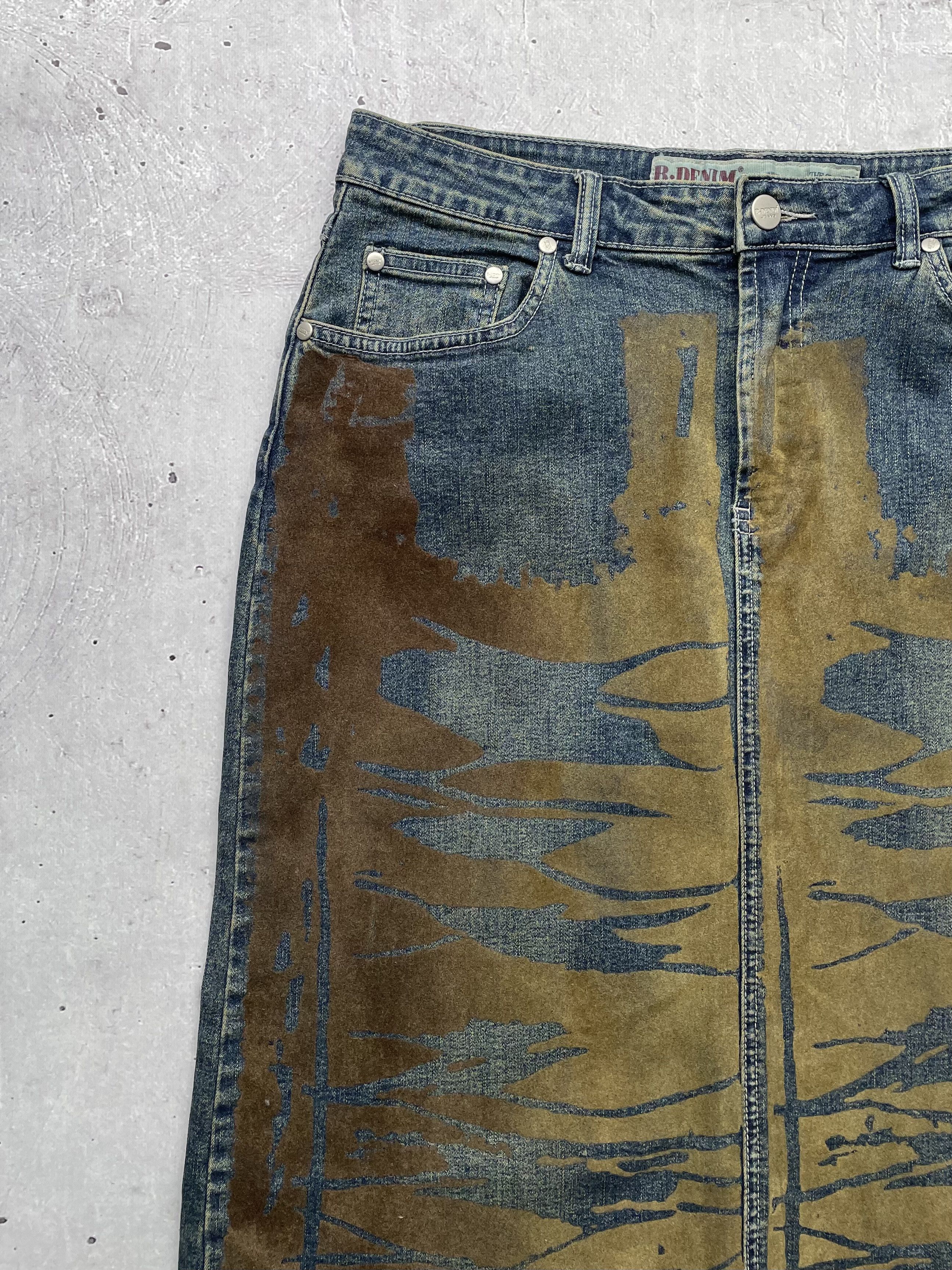 Vintage Vintage Denim Velour Midi Skirt Size 26" / US 2 / IT 38 - 2 Thumbnail