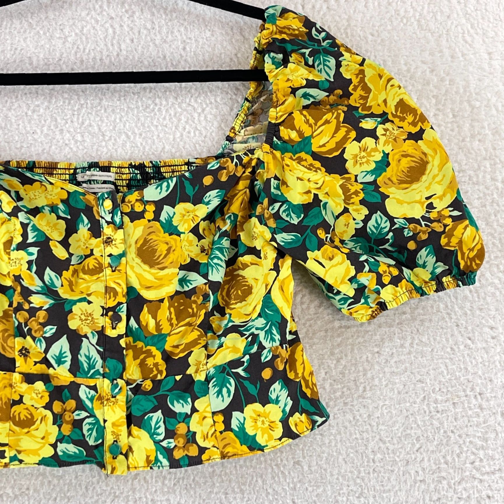 Urban Outfitters Laura Ashley x Urban Outfitters Shirt Womens Medium Puff Sleeve Crop Top Yellow Size M / US 6-8 / IT 42-44 - 3 Thumbnail