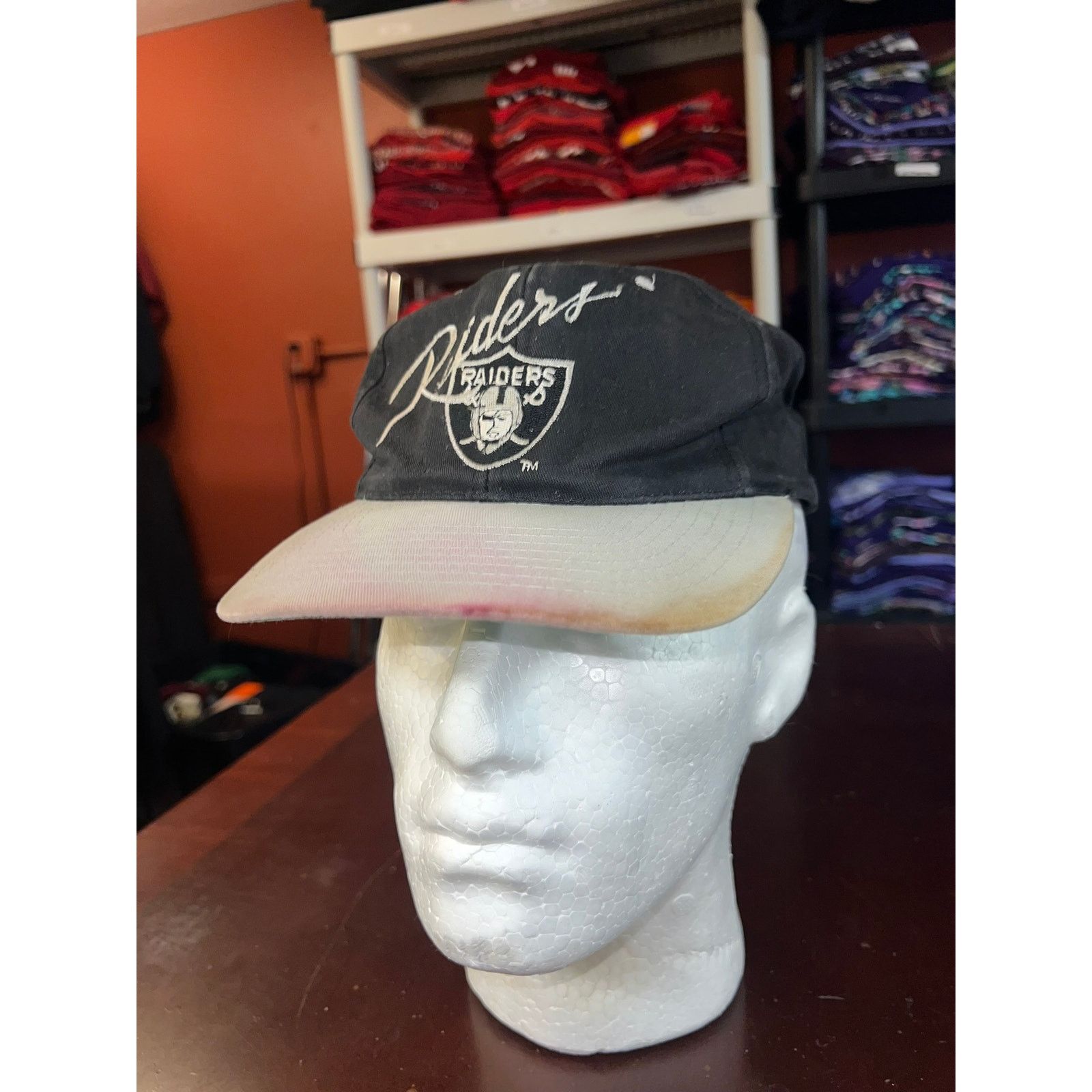 Vintage Vintage Los Angeles Raiders Script Hat Shield Stained 90s Size ONE SIZE - 5 Thumbnail