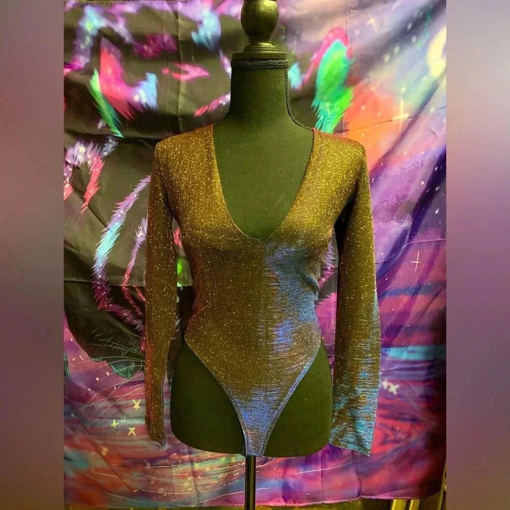 Designer Glamorous Metallic Bodysuit - Shimmery Bronze Size S / US 4 / IT 40 - 1 Preview