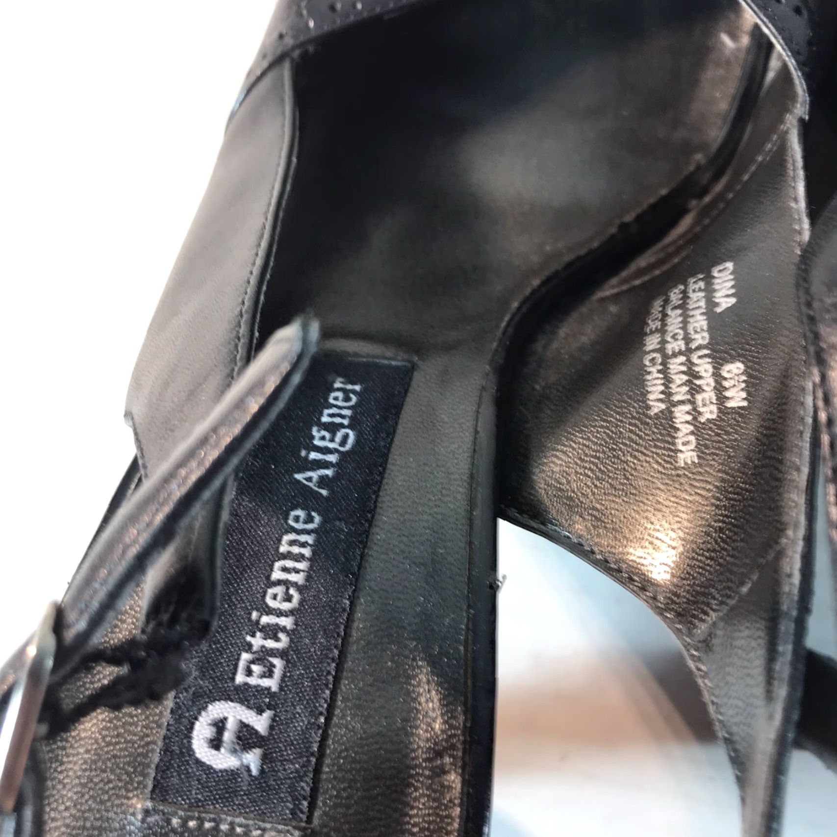 Aigner VINTAGE Etienne Aigner Women's Slingback Heels Size 8.5W Black Leather Peep Toe 3.5in Classic Going Out Size US 8.5 / IT 38.5 - 5 Thumbnail