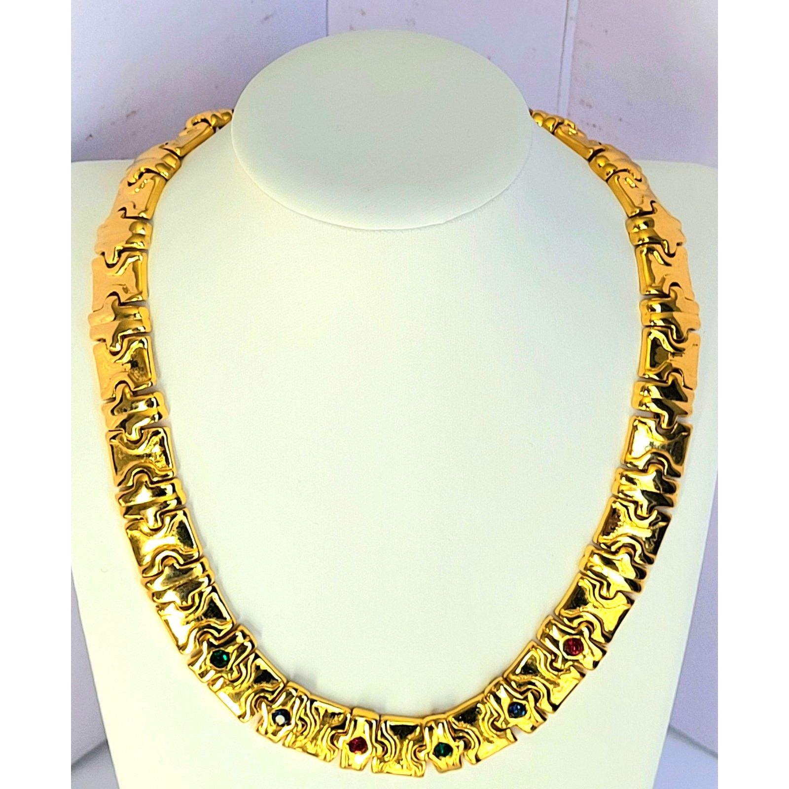 & Other Stories VTG Statement Collar Necklace – Gold-Tone Multi-Color Jewels Size ONE SIZE - 1 Thumbnail