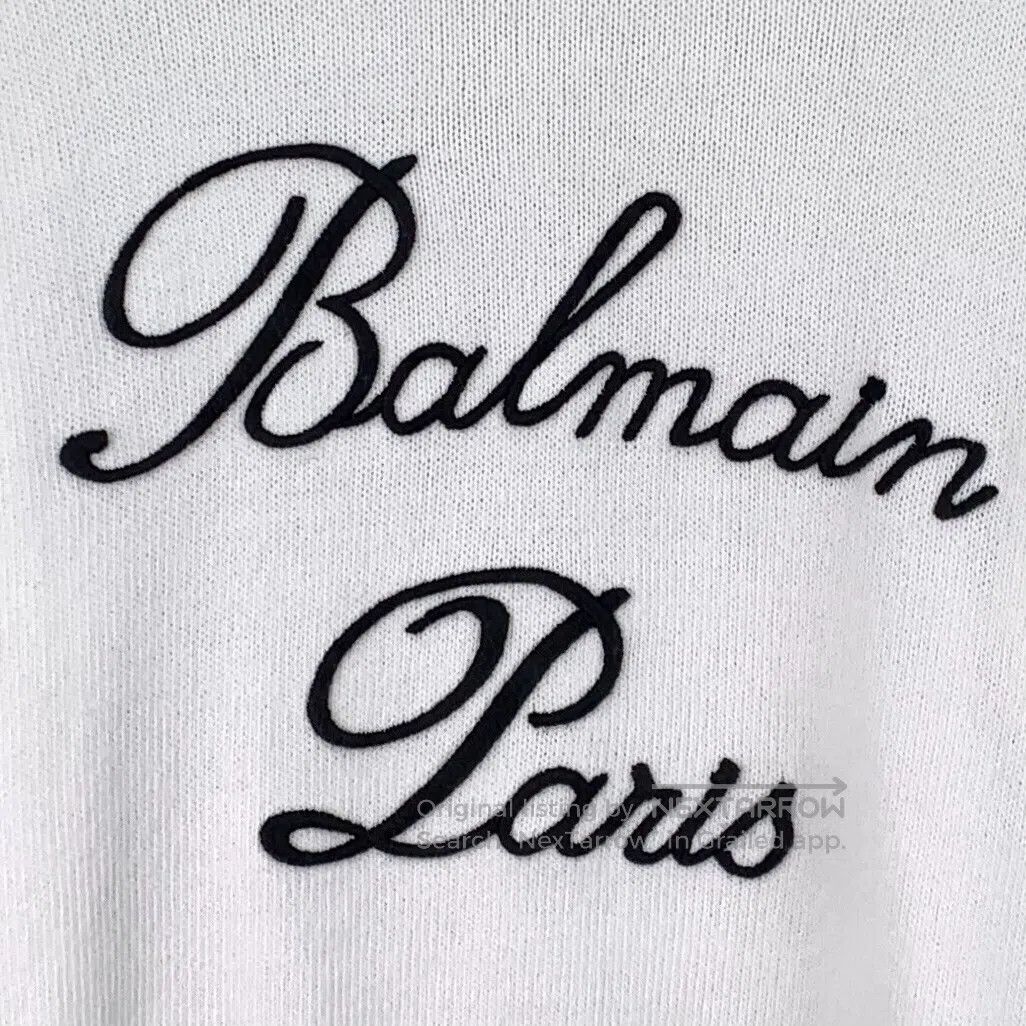 Balmain BALMAIN White Logo Embroidered Cotton Crew Neck Long Sleev Size XS / US 0-2 / IT 36-38 - 4 Thumbnail