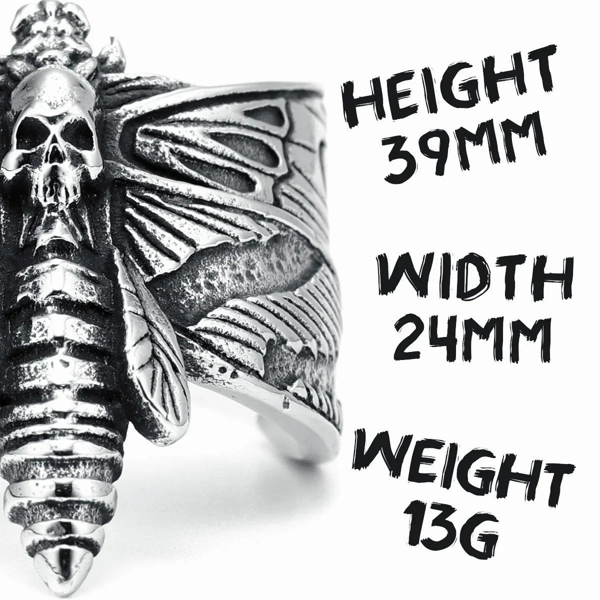 Jewelry Skull Moth Ring Streetwear Jewelry Fashion Gift Size ONE SIZE - 6 Thumbnail