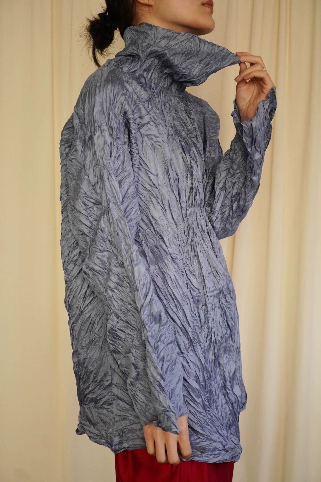 Issey Miyake Issey Miyake 1992SS Pleats Blue Turtleneck Top Size ONE SIZE - 9 Thumbnail