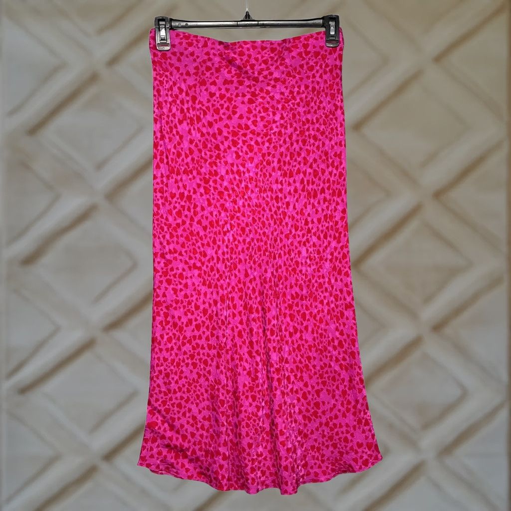Loft LOFT Heart Print Midi Skirt Womens Petite Pink Size 32" / US 10 / IT 46 - 1 Thumbnail