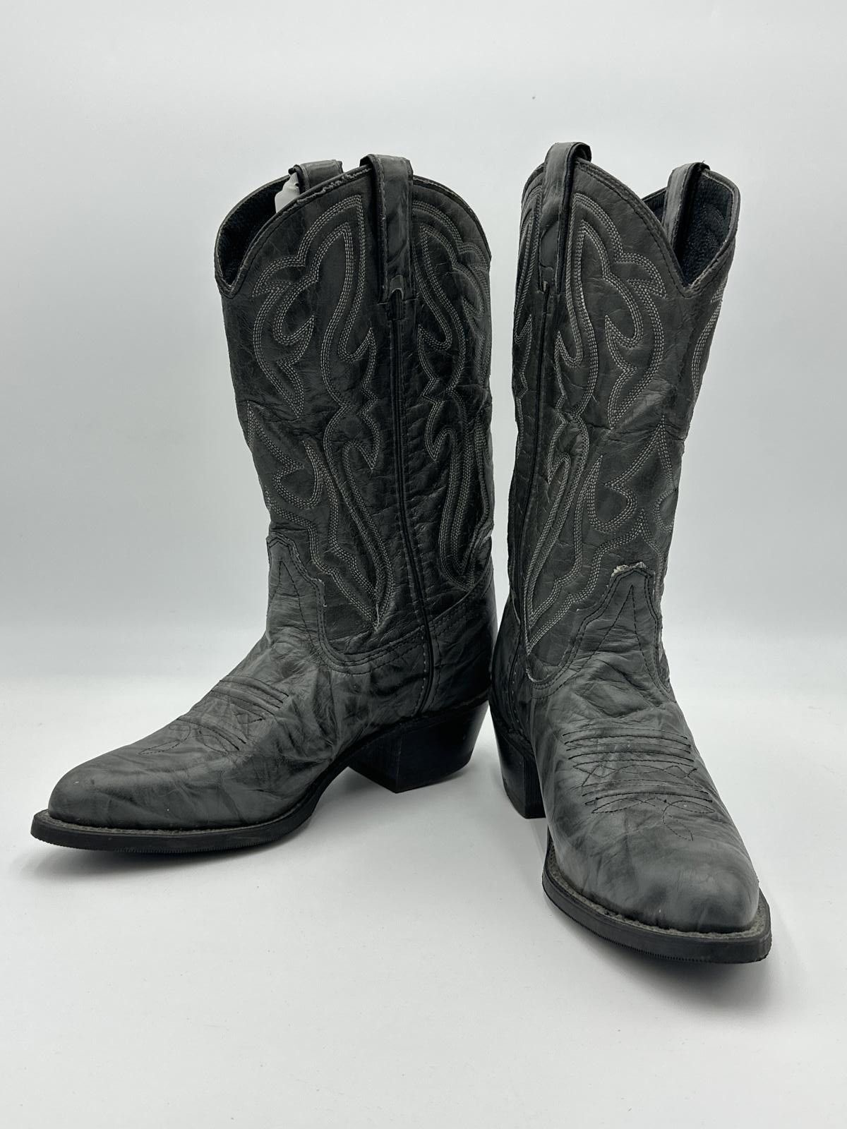 Designer Stylish Grey Cowboy Boots with Detailed Stitching Size US 7 / IT 37 - 2 Thumbnail