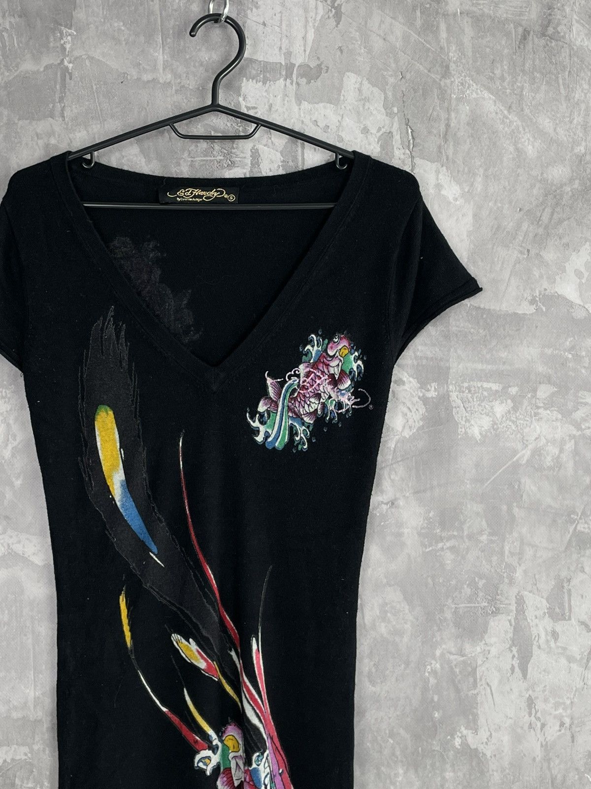 Christian Audigier × Ed Hardy 00s Ed Hardy Tattoo Print Glamour Rayon Y2K Dress Size S / US 4 / IT 40 - 5 Thumbnail