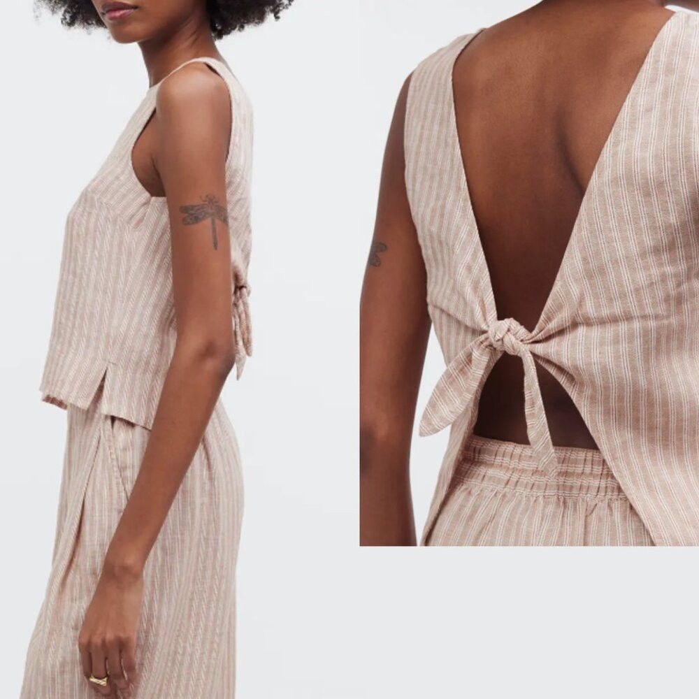 Madewell NWT New $98 Madewell Scoop Neck Tie Back Linen Tank Size 10 Size L / US 10 / IT 46 - 2 Thumbnail