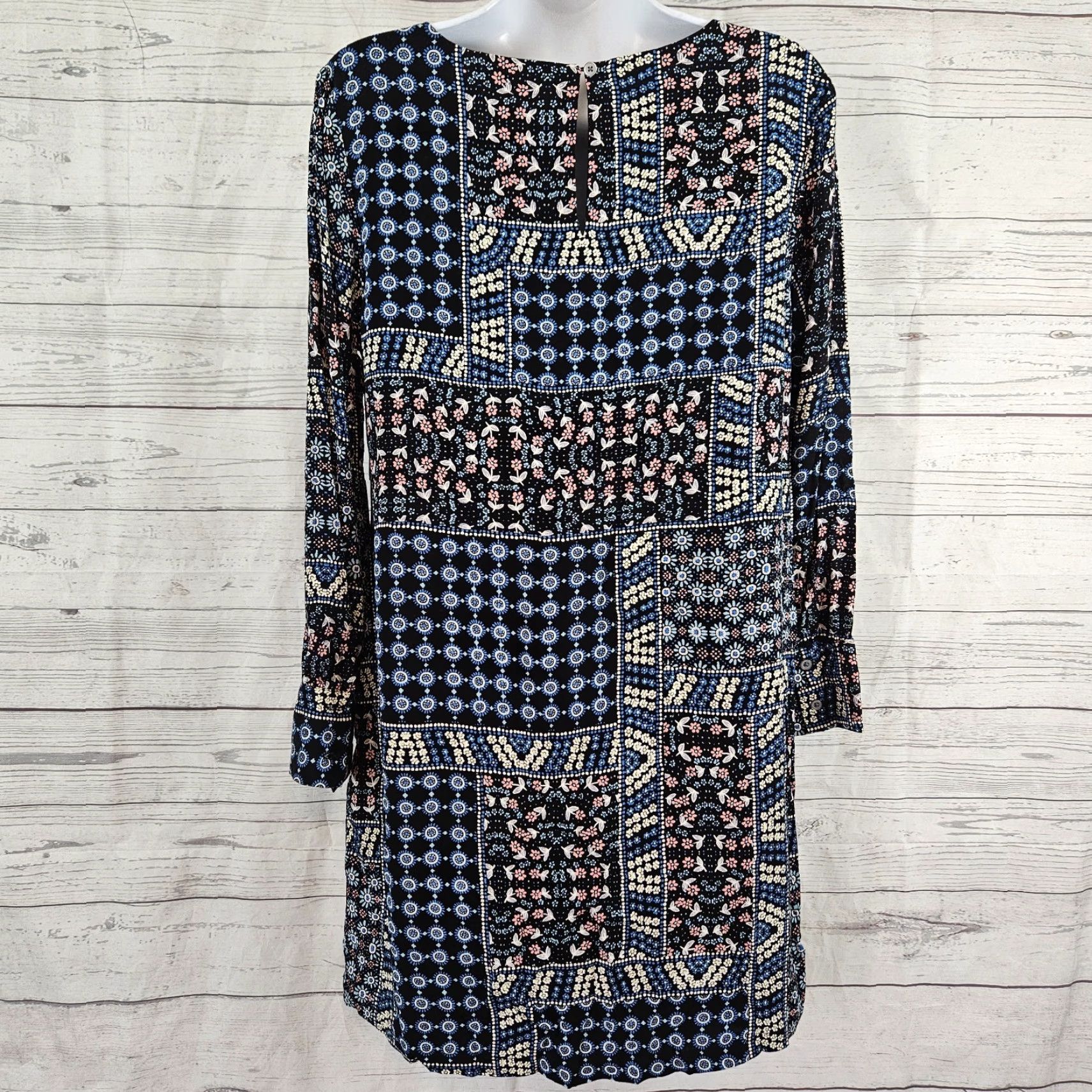 Loft Ann Taylor LOFT Dress Womens Sz 8P Blue Pink Floral Long Sleeve Rayon Size M / US 6-8 / IT 42-44 - 3 Thumbnail