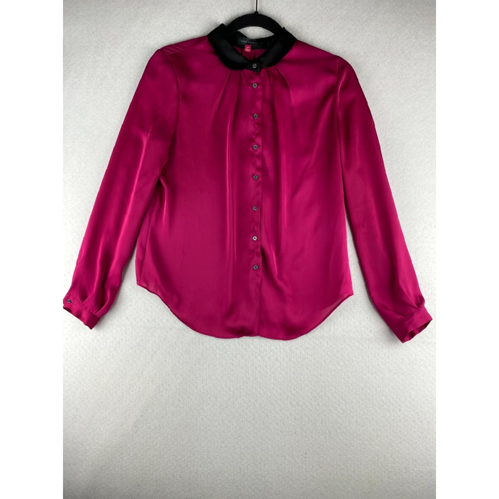 Vince Camuto Vince Camuto Blouse Womens L Peter Pan Collar Long Sleeve Button Up Pink, Polyester, Regular, Solid, Modern, Part of Women’s Apparel Size L / US 10 / IT 46 - 2 Thumbnail