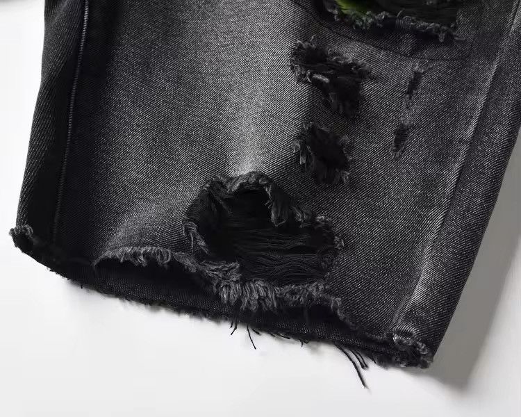 Sandy Black Distressed Damaged Style Jorts Shorts