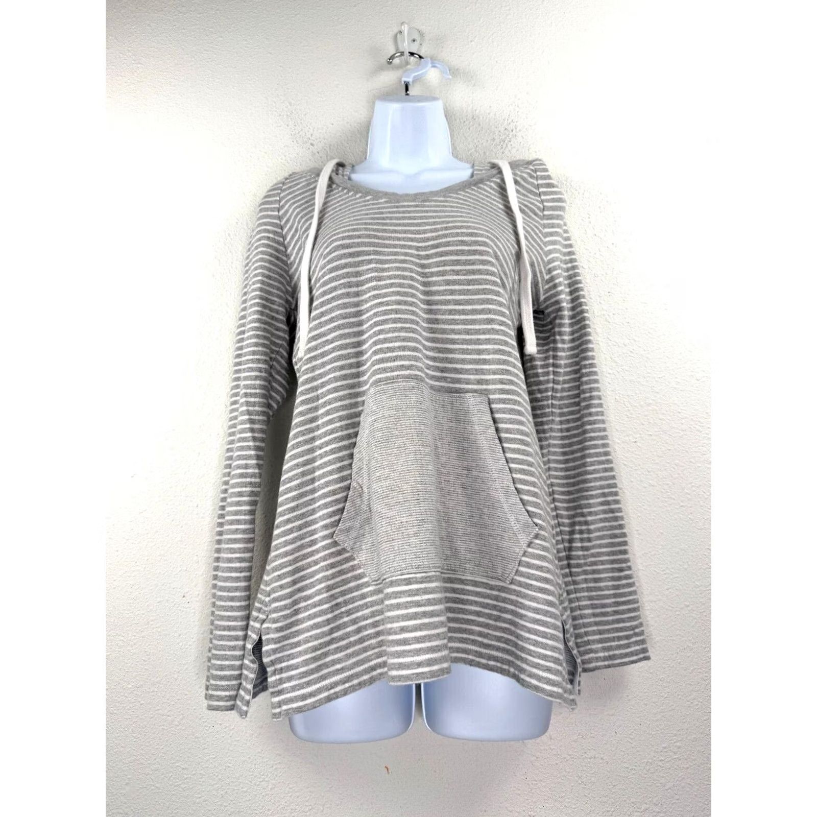 James Perse James Perse Standard Sweatshirt Hoodie Womens 3L Striped Pouch Pocket Pullover Knit Cotton Gray 3 26" Sleeve 25.5" Length Mens Womens Girls Boys Size XS / US 0-2 / IT 36-38 - 2 Thumbnail