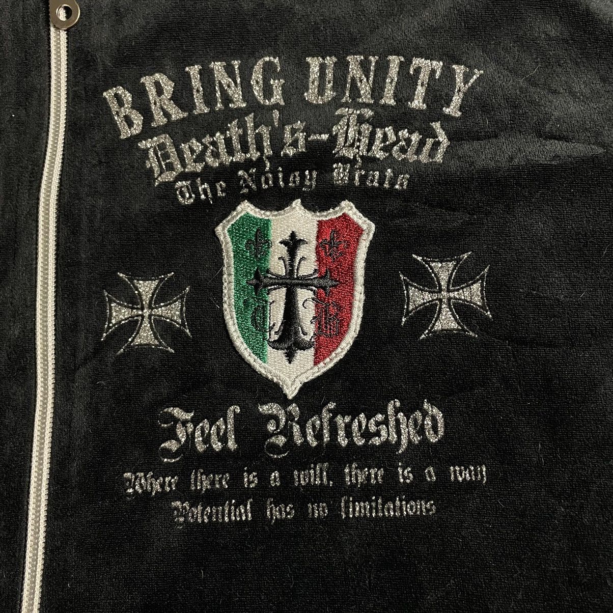 If Six Was Nine CLASH GLITTER CROSS WORDING PUNK GOTHIC VELVET SWEATER Size US L / EU 52-54 / 3 - 9 Thumbnail