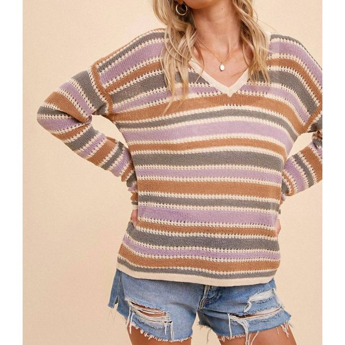 Threads And Heirs HEM & THREAD Color Stripe Light Weight Sweater In Multi Grailed