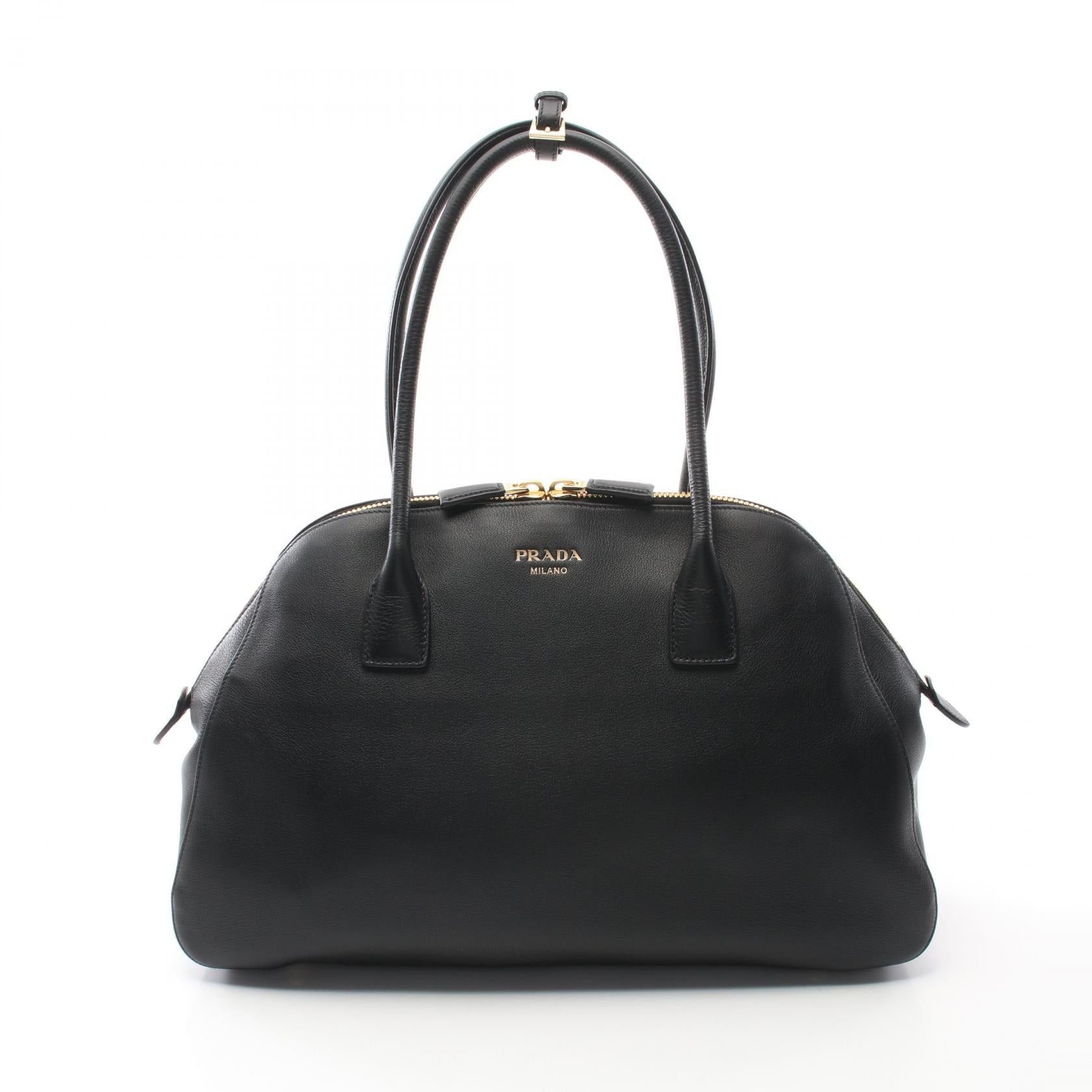 Prada Soft Grain Handbag Tote Bag Leather Black, Women's