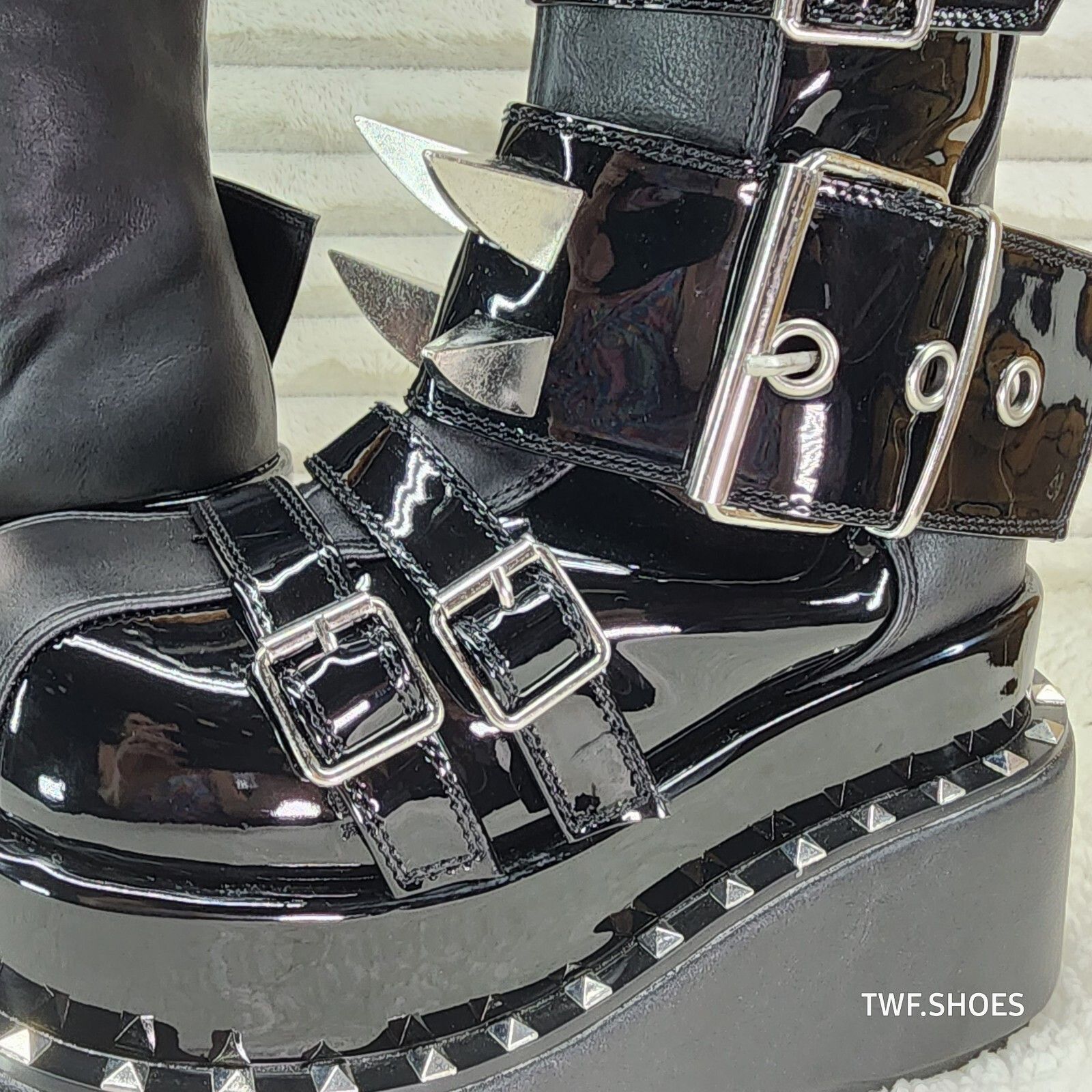 Other Bear 512 Metal Claw Spiked Platform Punk Goth Knee Boots Pat Size US 9 / IT 39 - 6 Thumbnail