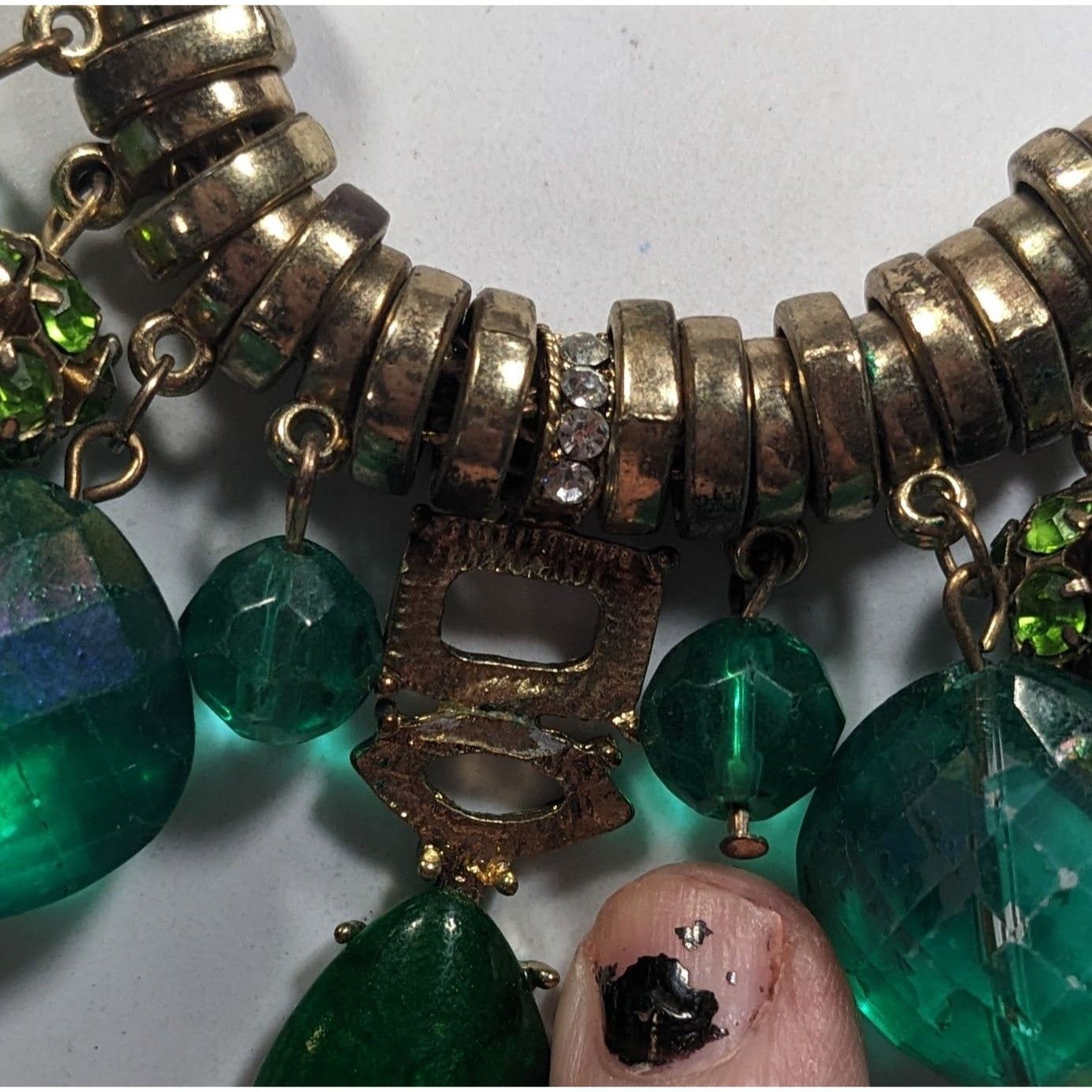 Other Vintage Whimsical Glam Green And Gold Tone Gemmed Necklace Size ONE SIZE - 3 Thumbnail