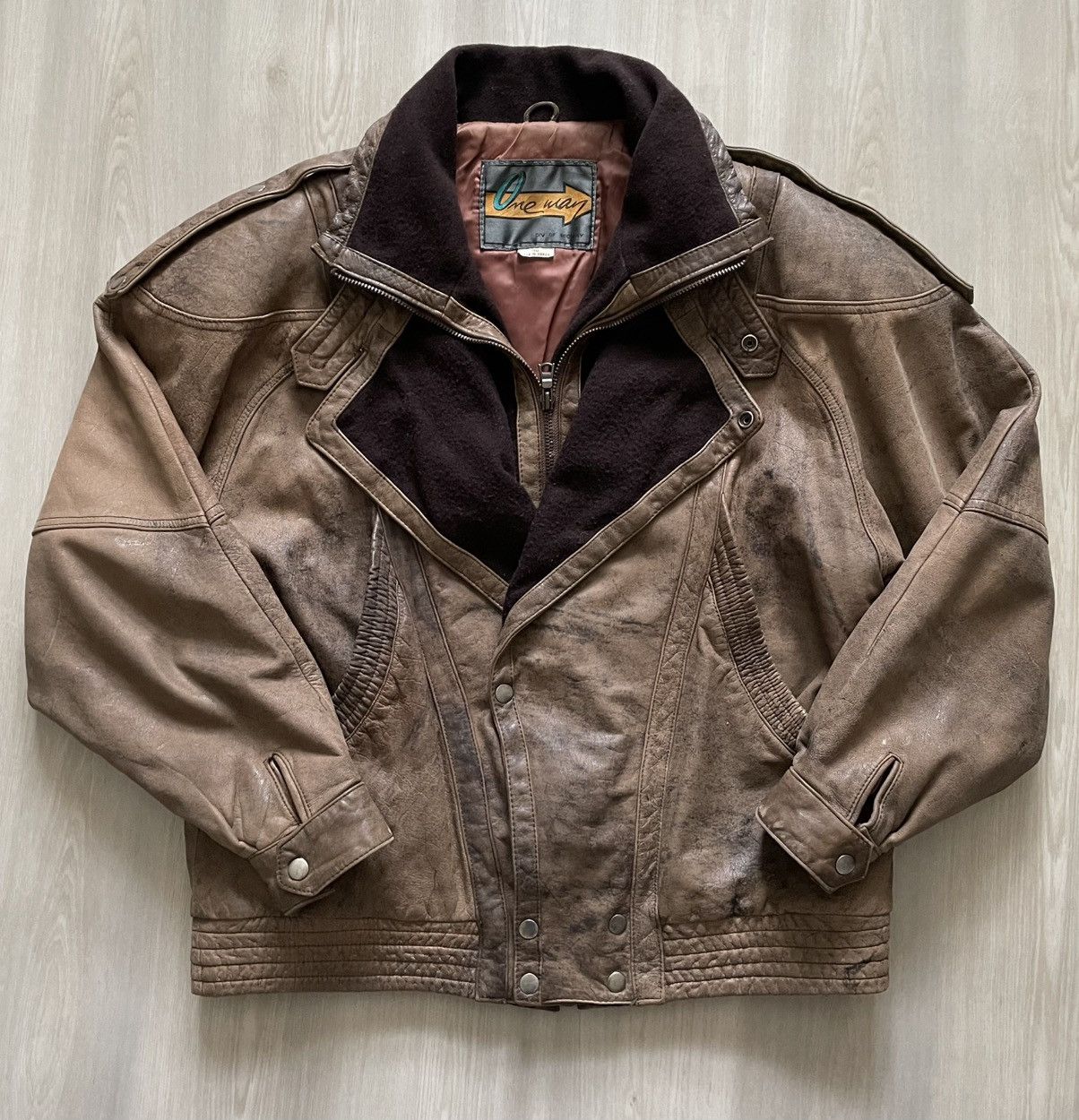 Genuine Leather × Vintage Vintage Brown Leather Bomber Jacket Zip Snap Closure Sz 40 Size US L / EU 52-54 / 3 - 2 Thumbnail