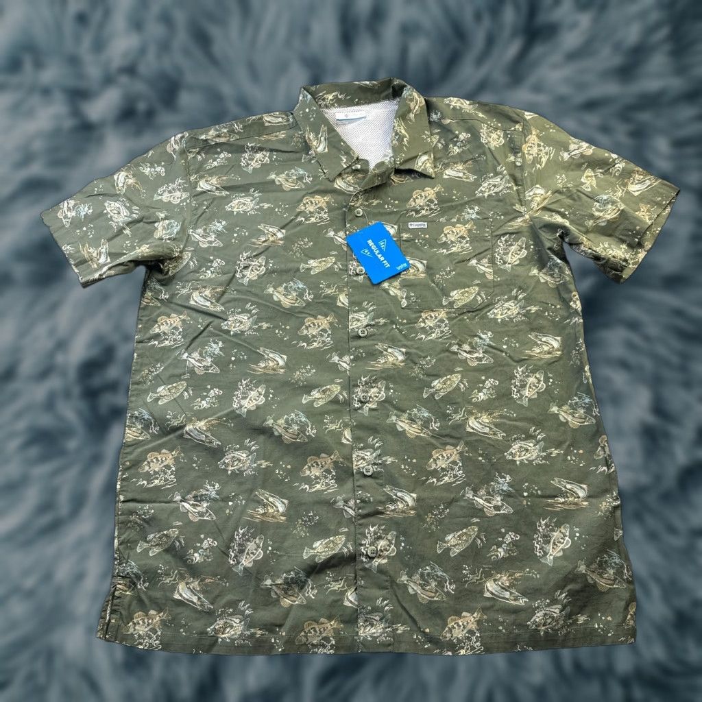 Vintage Columbia Shirt Mens Large Green PFG Button-Up Short Sleeve Casual Outdoor Breathable Pockets nocuh? Size US L / EU 52-54 / 3 - 1 Thumbnail