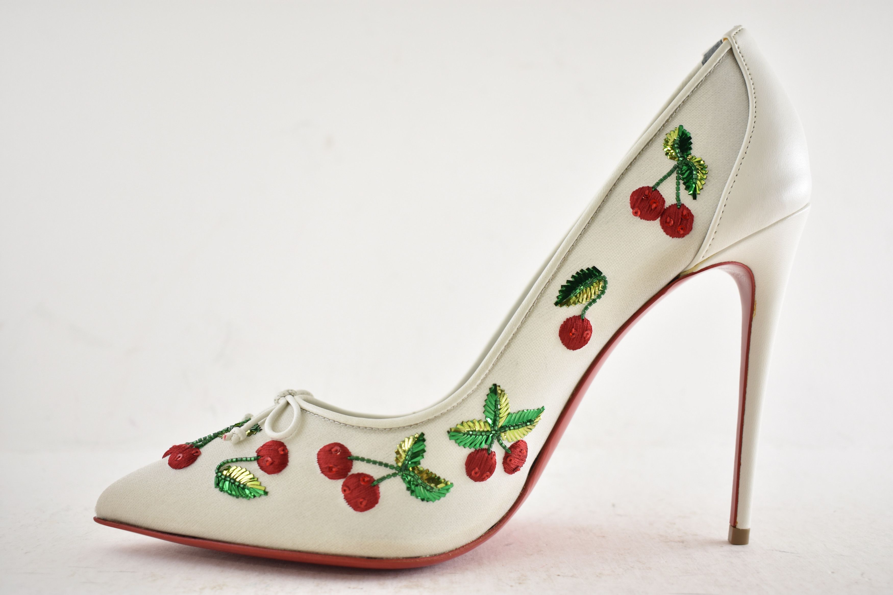 Christian Louboutin Cherrypump 100 Latte White Organza Red Cherry Pump Heel 39.5 Size US 9.5 / IT 39.5 - 17 Thumbnail