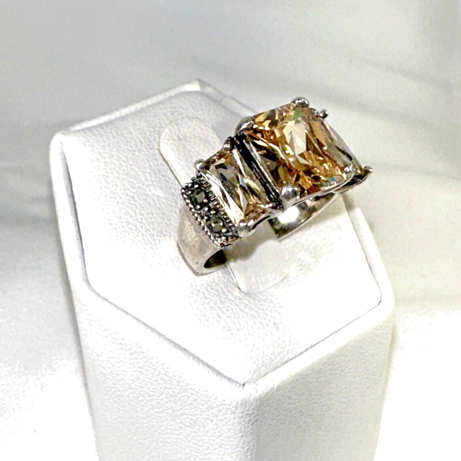 Sterling Silver 925 Vintage Sterling Silver Ring Size 5.75 with Yellow Stone Size ONE SIZE - 1 Thumbnail