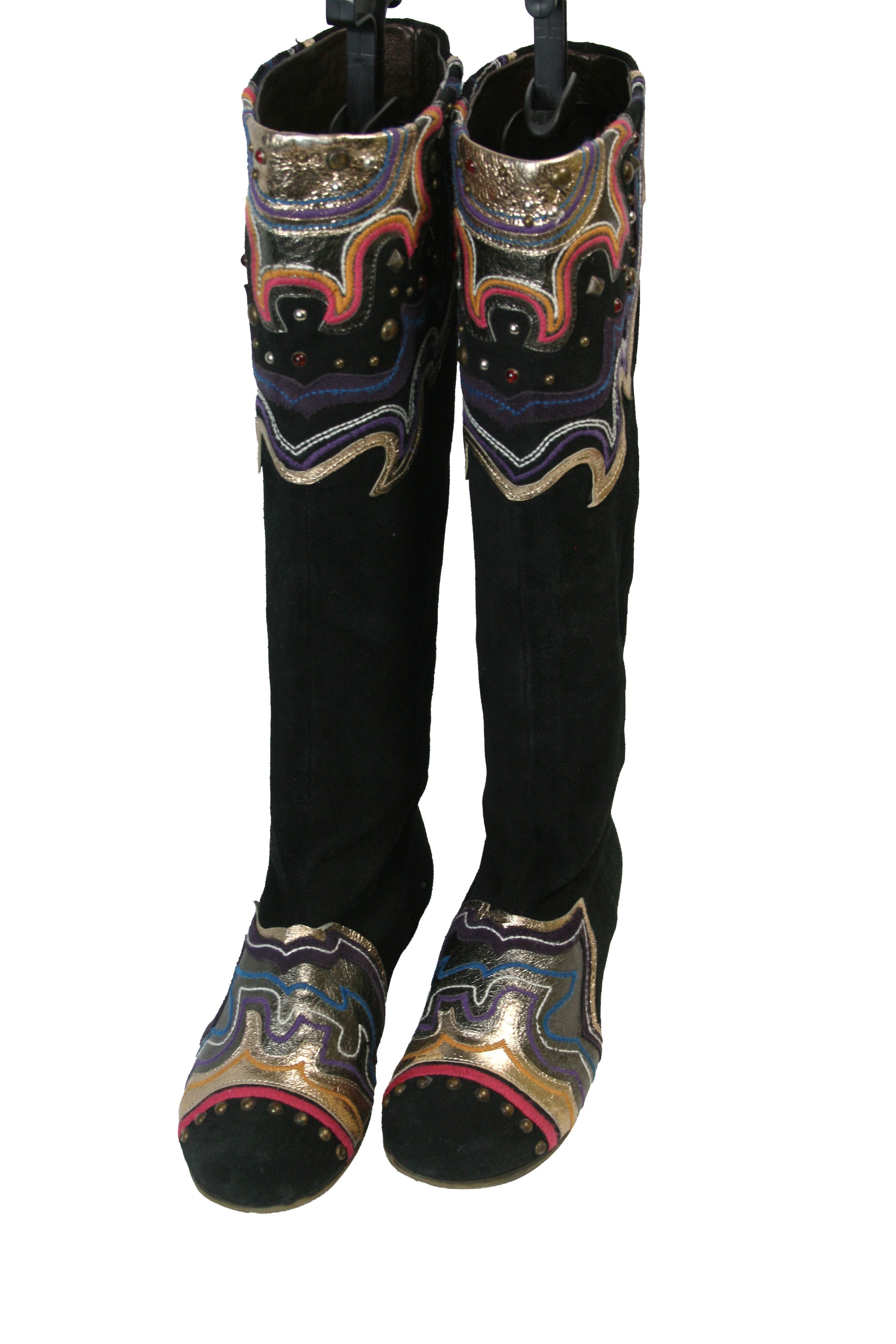 Miss Sixty 00S Rockstuds Y2K Moto Knee High Suede Boots Vintage Size US 7 / IT 37 - 6 Thumbnail