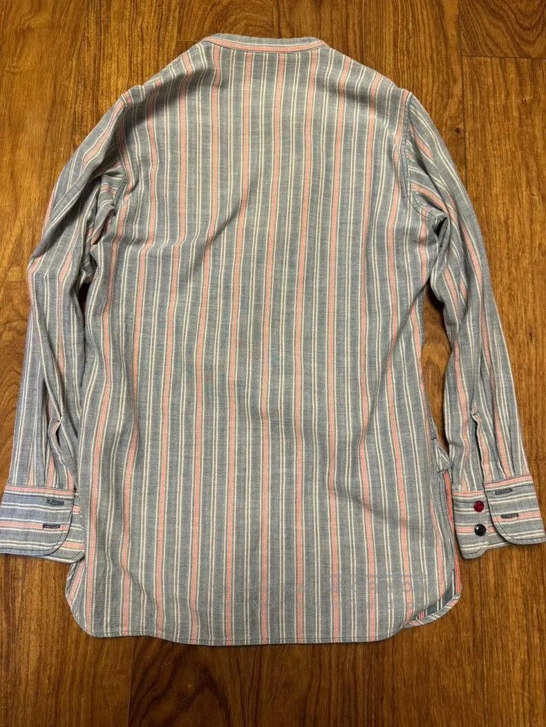 Japanese Brand 45R Washed Indigo Stripe Henley Shirt. Size US M / EU 48-50 / 2 - 2 Thumbnail