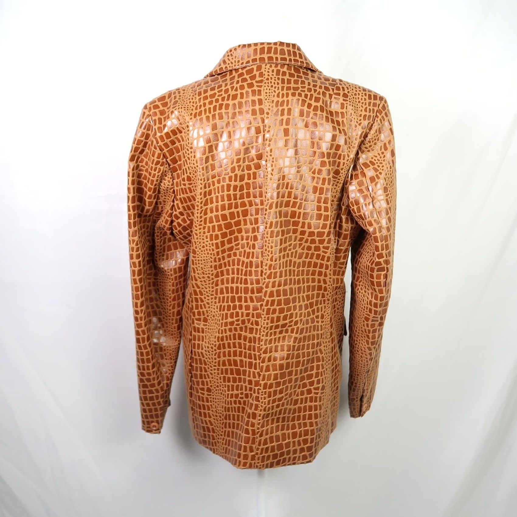 Vintage VINTAGE 90s Selene cognac brown faux patent leather giraffe print blazer M (Regular) Women/Mens Casual Blazer Size M / US 6-8 / IT 42-44 - 4 Thumbnail