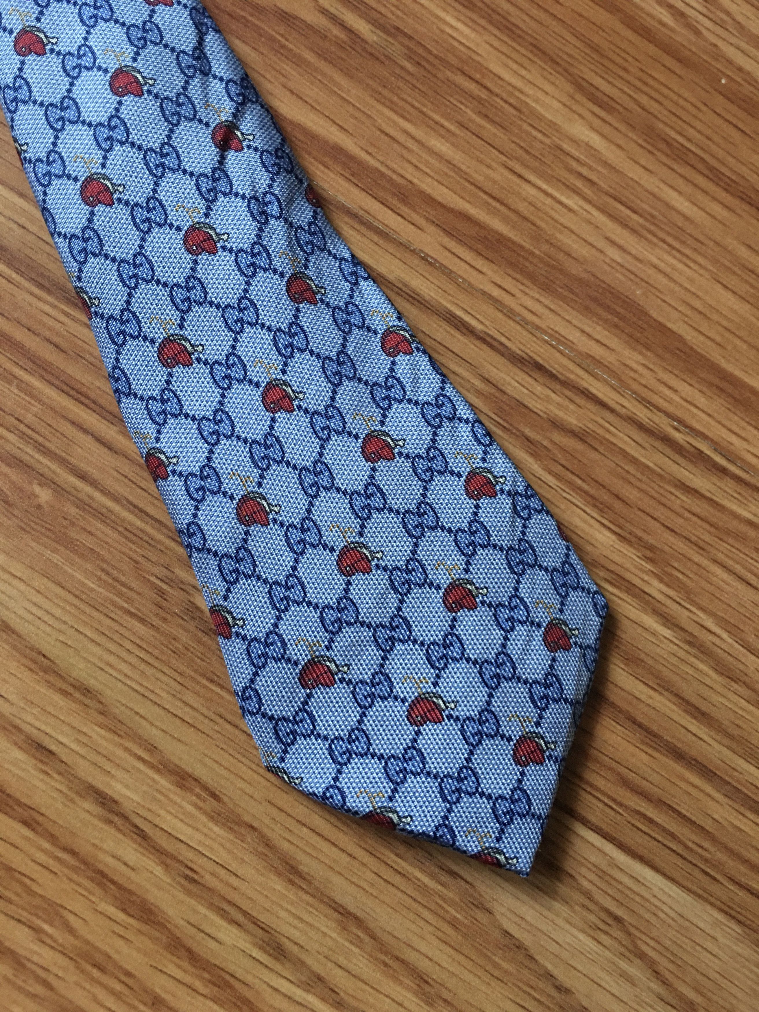 Gucci Gucci GG Pattern Rare Blue Slim Silk Mens Tie Size ONE SIZE - 2 Thumbnail