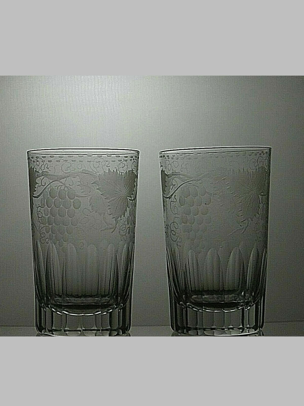 The Unbranded Brand Vintage Lead Set Of 2 Crystal Grape & Vine Cut Tumblers Size ONE SIZE - 1 Thumbnail