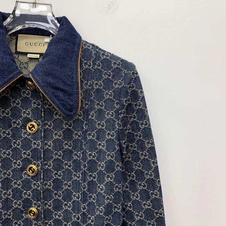 Gucci Gucci Dark blue logo jacquad full print cotton lapel singl Size S / US 4 / IT 40 - 3 Thumbnail