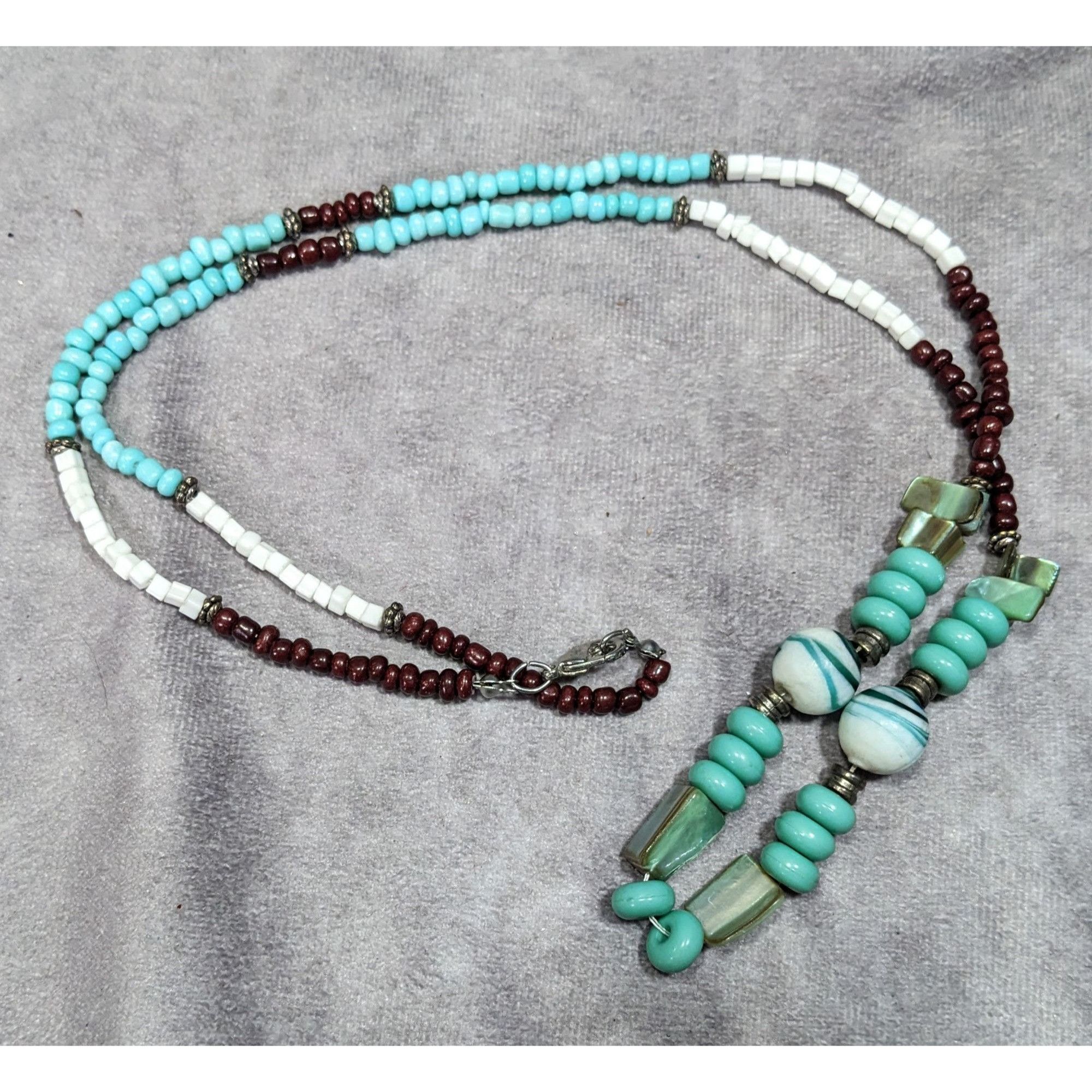 Other Vintage Turquoise And Brown Shell Stone And Glass Beaded Nec Size ONE SIZE - 8 Thumbnail
