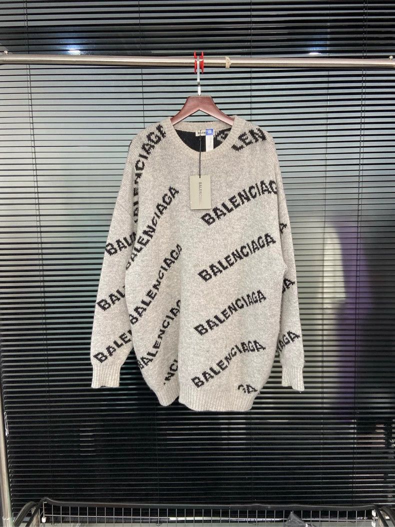 Balenciaga printed bullet twill letter grey knitted sweater -DMC