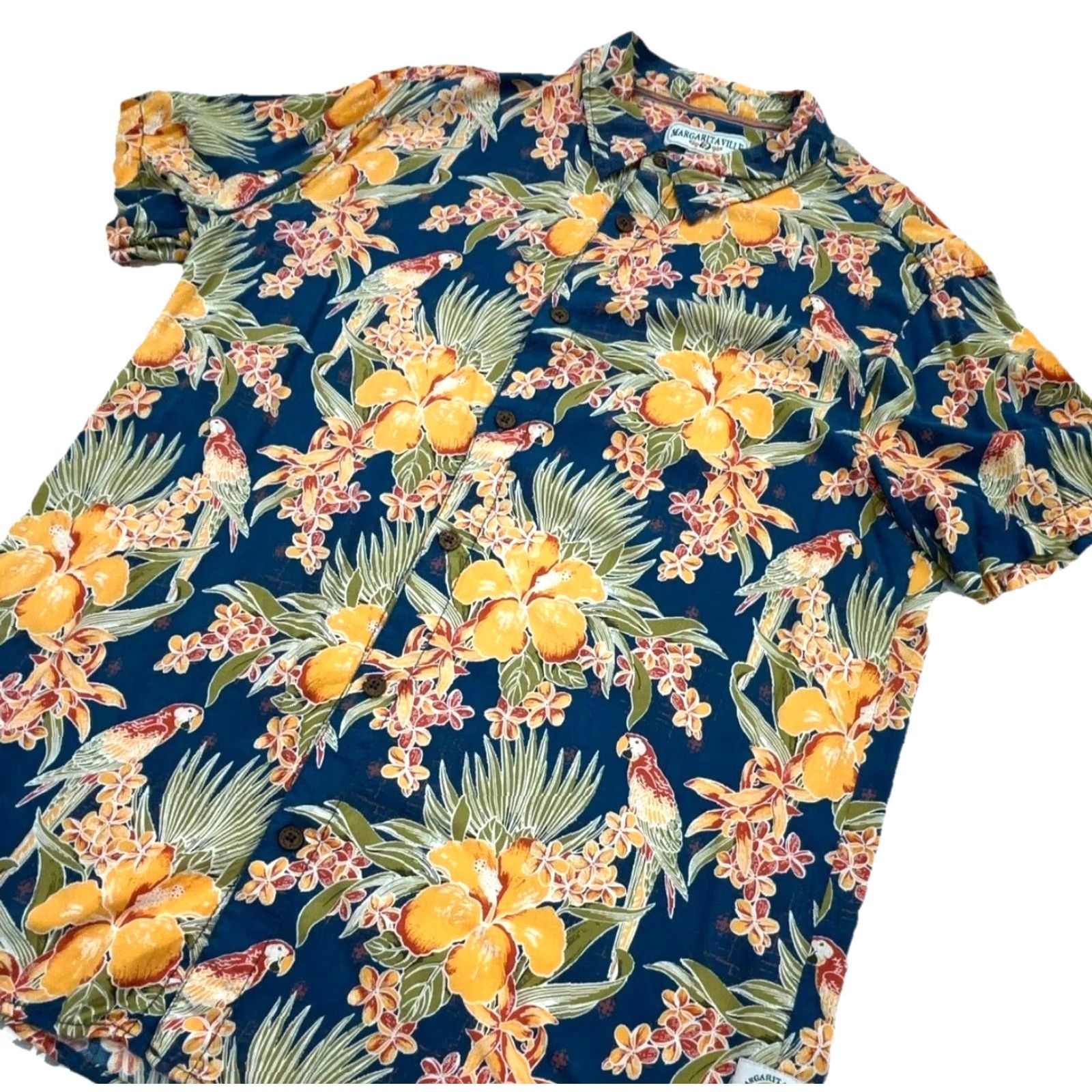 Vintage Margaritaville Shirt Men XL Blue Orange Button Up Hawaiian Jimmy Buffet Rayon Mens Size US XL / EU 56 / 4 - 2 Thumbnail