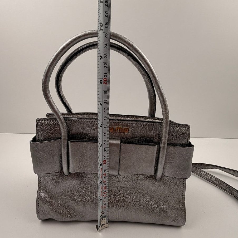 Miu Miu Miu Miu Silver Small Madras Bow-Embellished Tote Size ONE SIZE - 9 Thumbnail