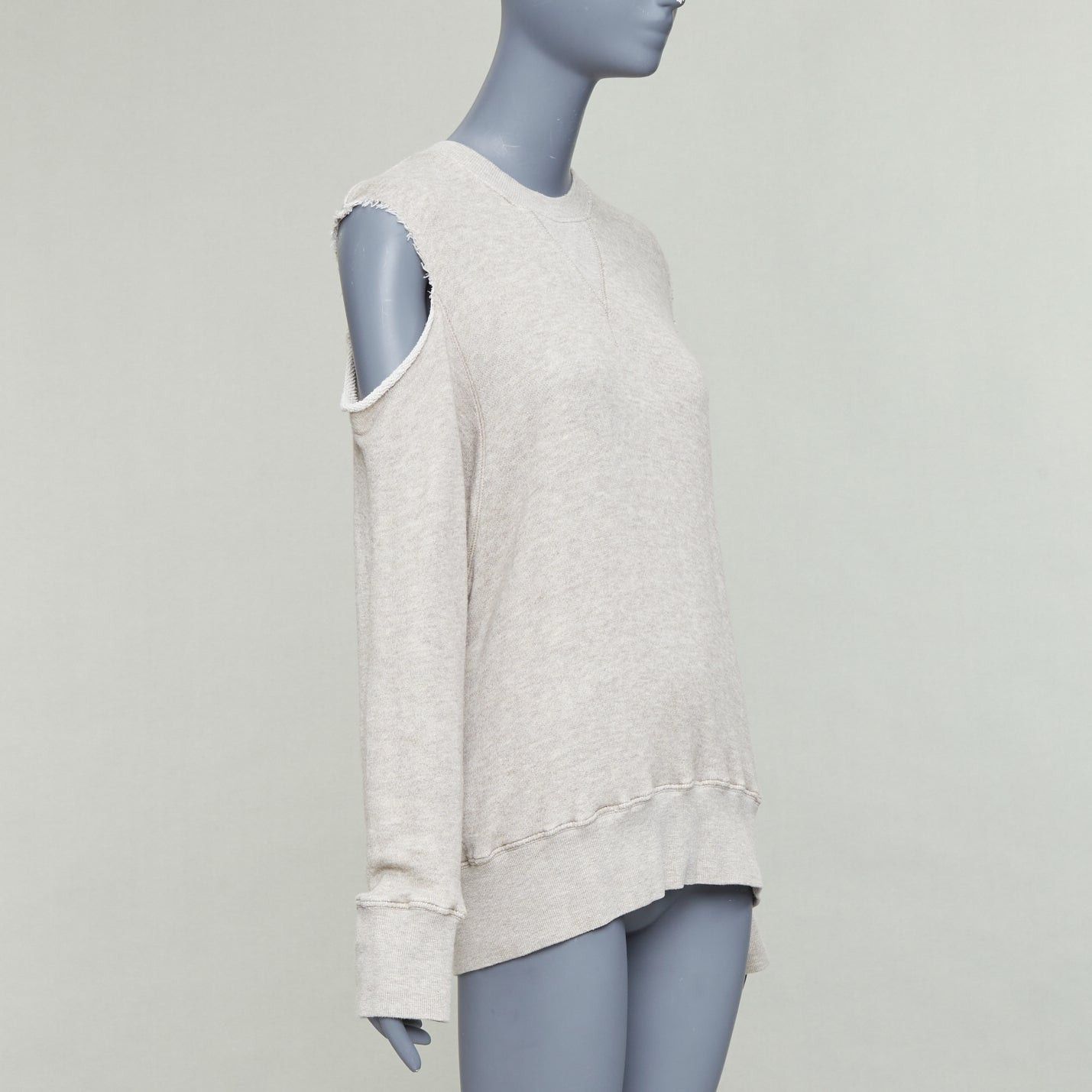 Bassike BASSIKE Washed Cut Out Sweat beige cold shoulder frayed sweater Sz1 Size S / US 4 / IT 40 - 1 Thumbnail